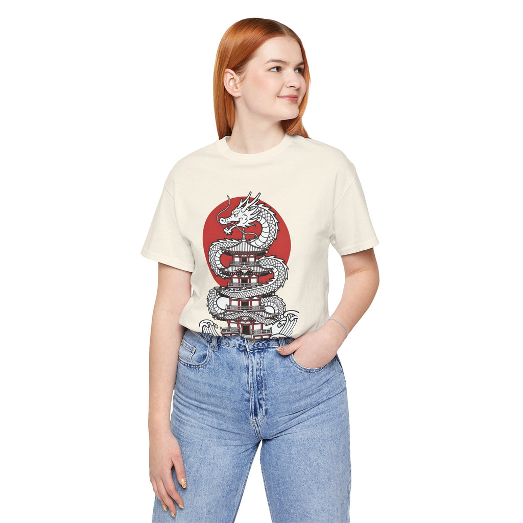 Dragon Pagoda T‑Shirt — Japanese Red Sun Temple Graphic Tee
