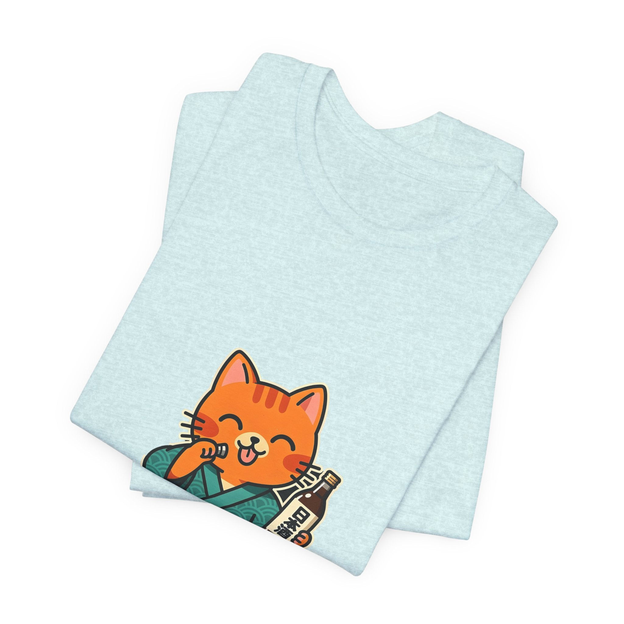 Sake Cat Tee — Cute Orange Cat in Kimono Drinking Sake T-Shirt