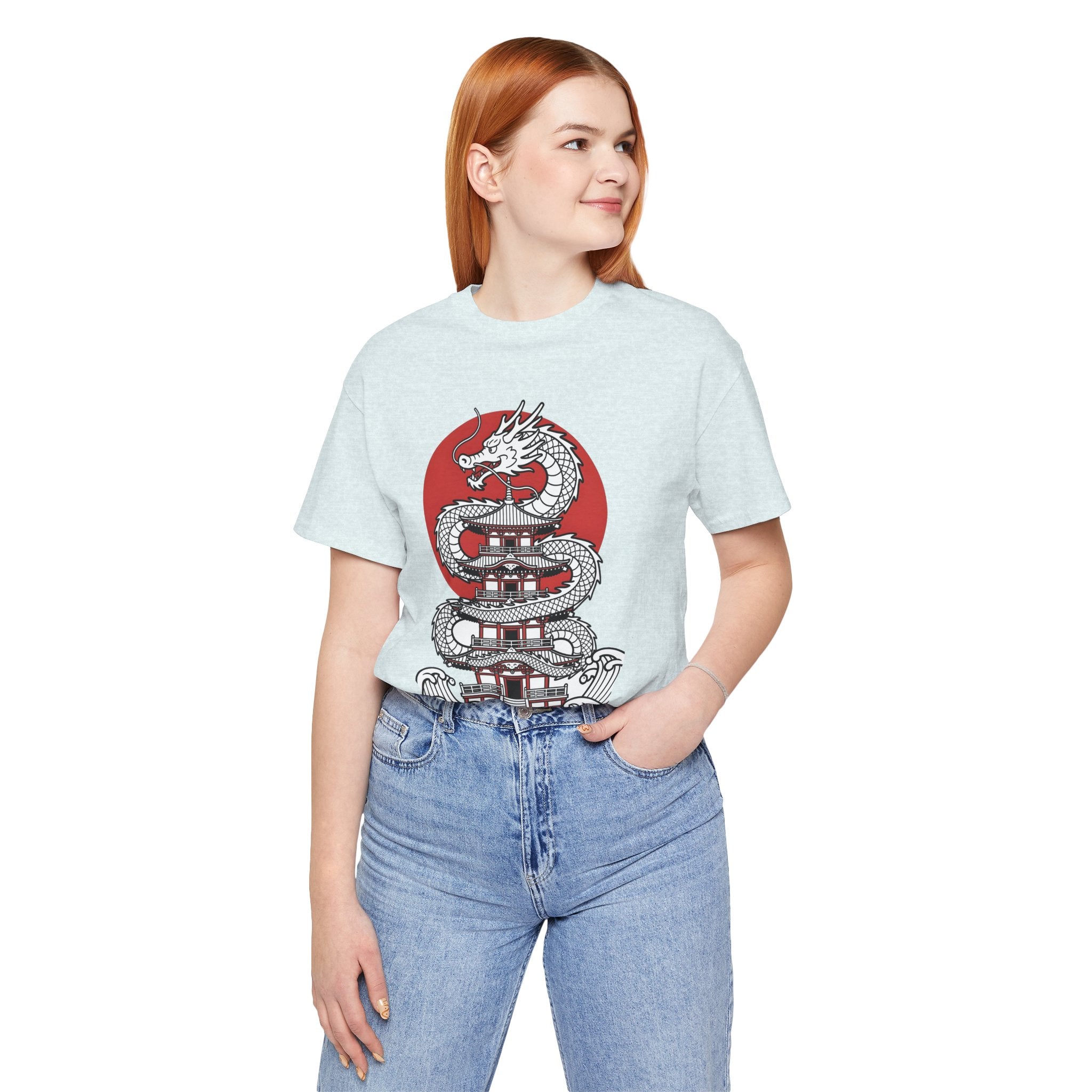 Dragon Pagoda T‑Shirt — Japanese Red Sun Temple Graphic Tee