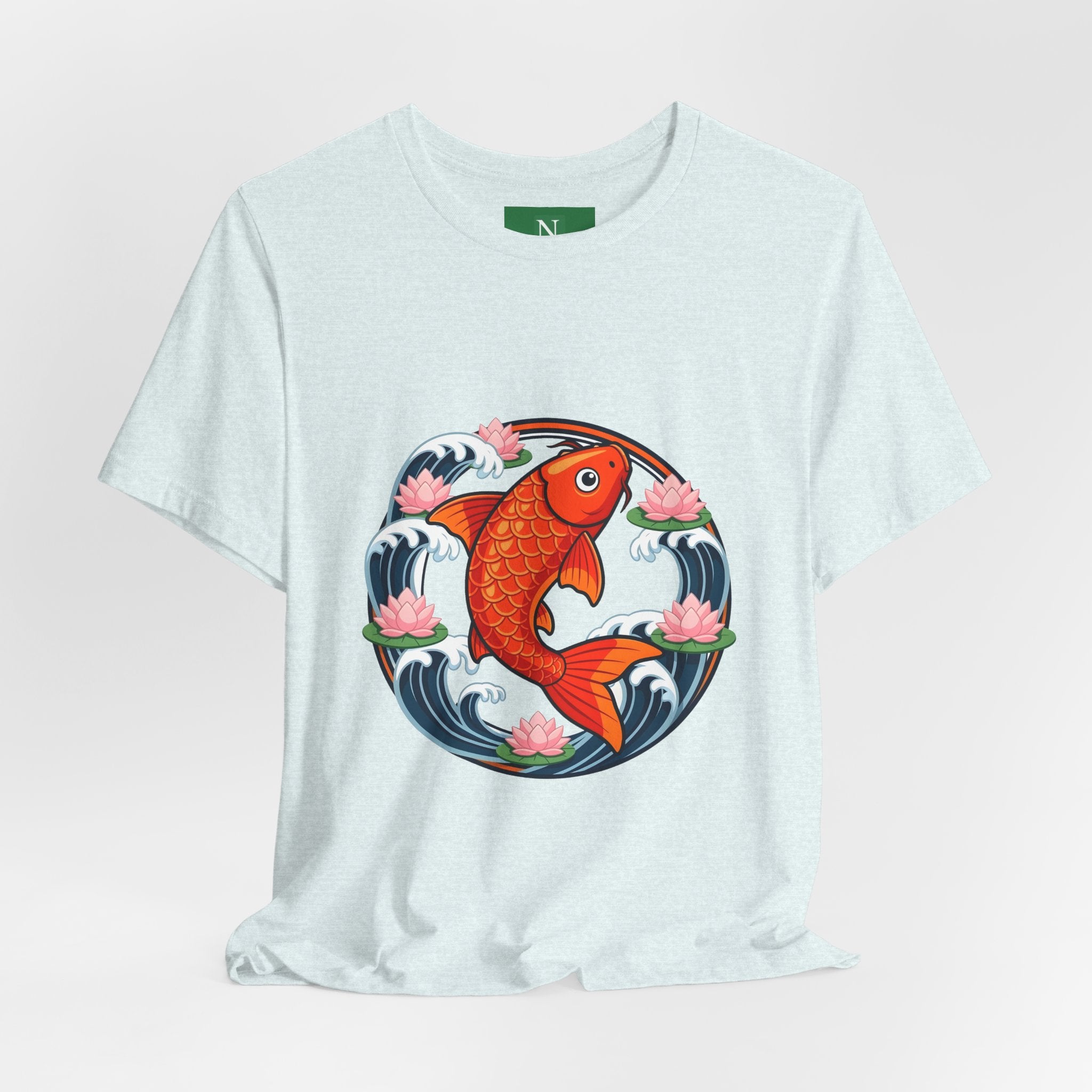 Koi Circle Graphic Tee — Japanese Koi Fish Waves & Lotus T-Shirt