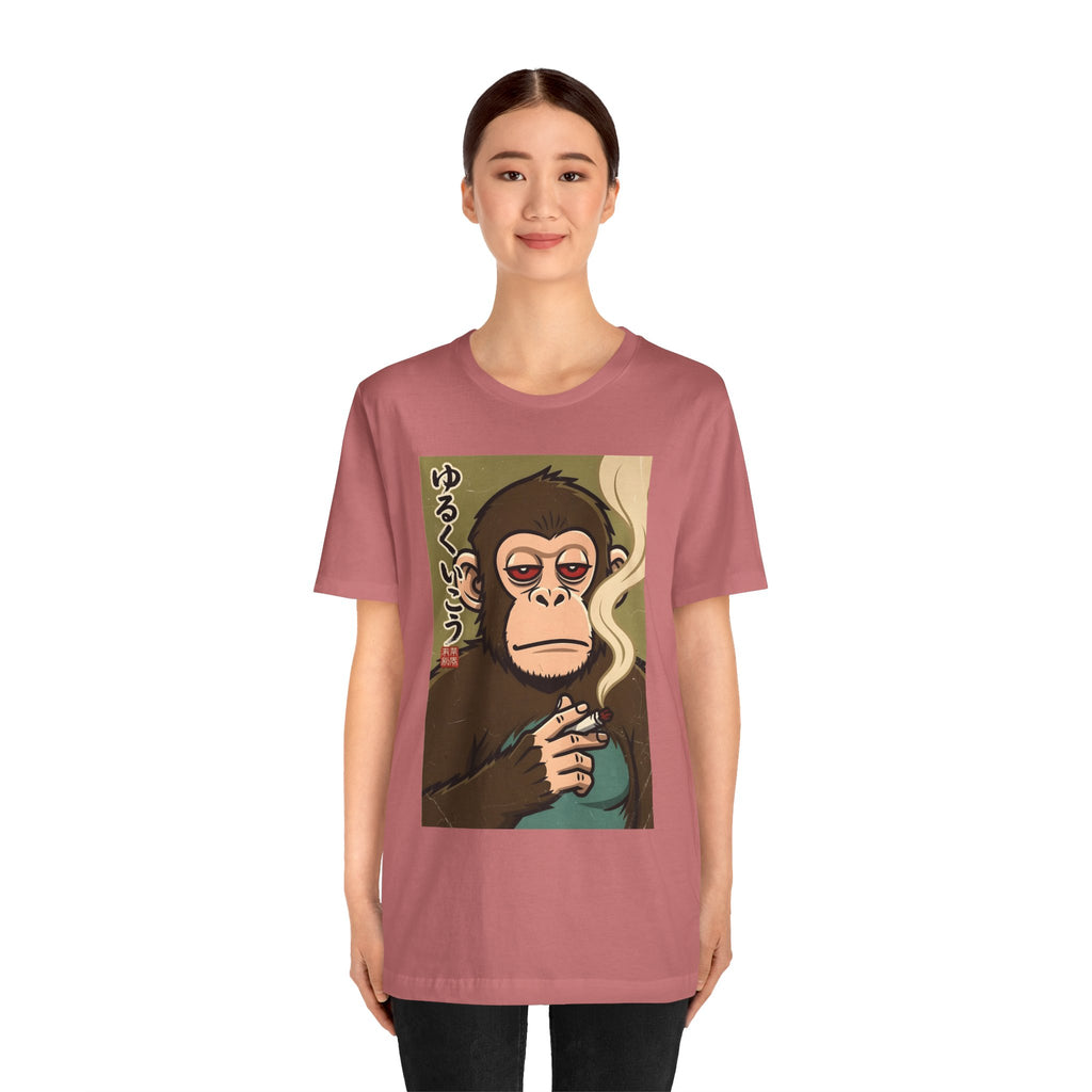 Smoking Monkey Graphic Tee — Japanese Retro Ape Illustration T-Shirt