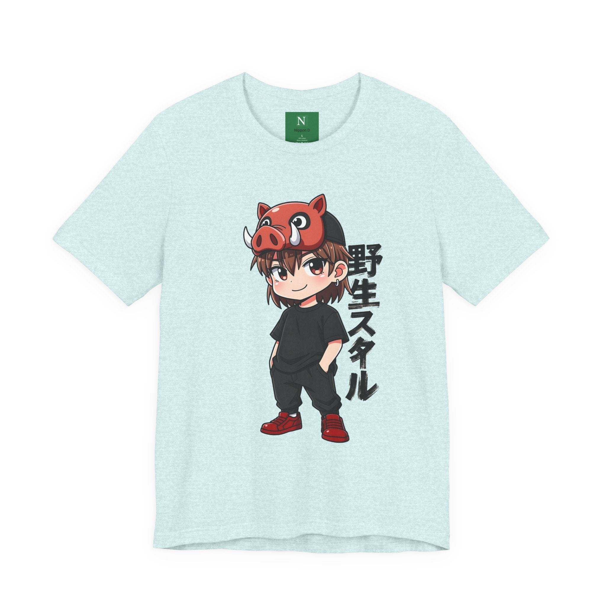 Anime Boy with Boar Mask T-Shirt — 野生スタイル (Wild Style)