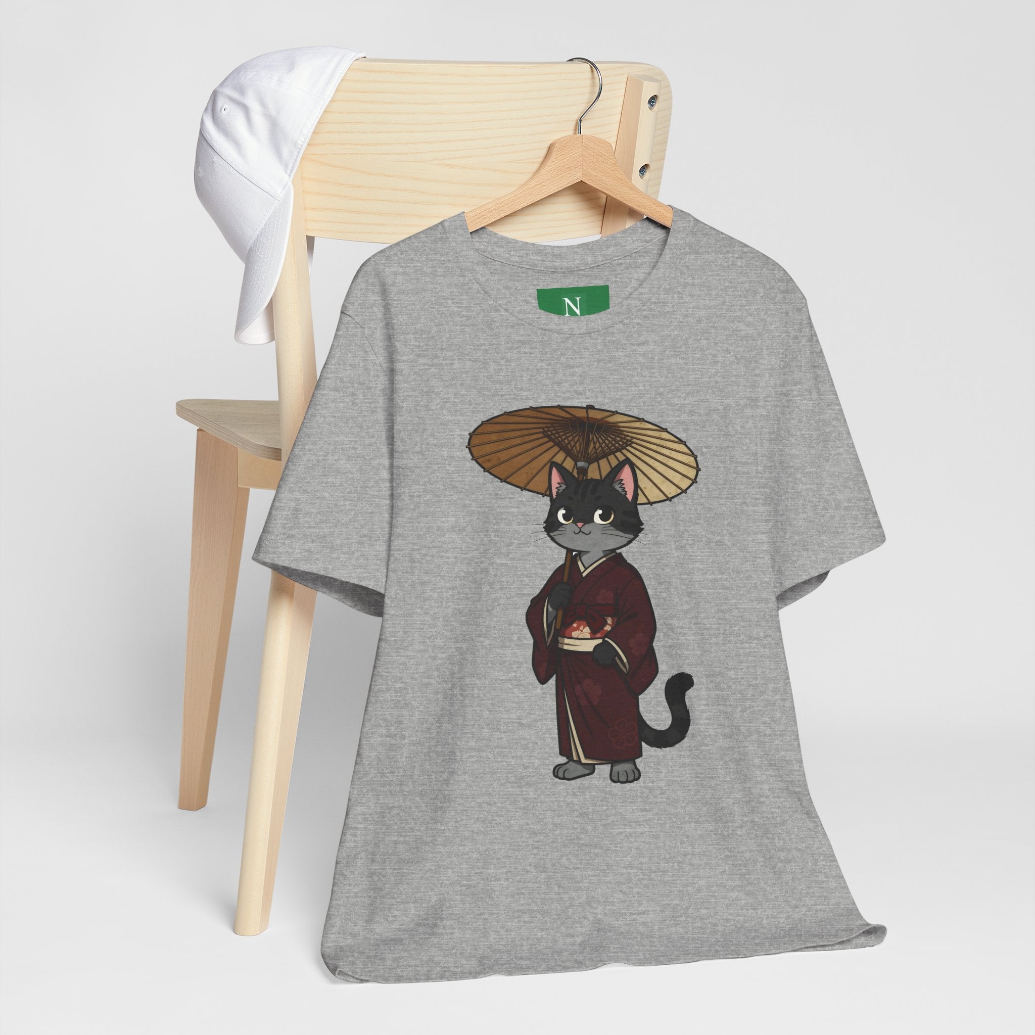 Geisha Cat Tee — Japanese Umbrella Cat Graphic T-Shirt