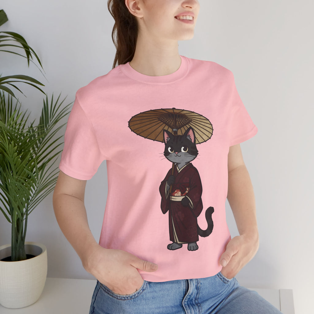 Geisha Cat Tee — Japanese Umbrella Cat Graphic T-Shirt
