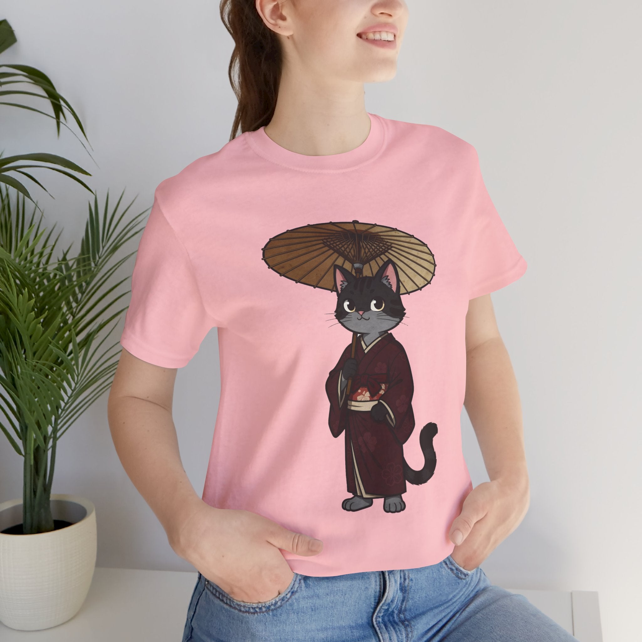 Geisha Cat Tee — Japanese Umbrella Cat Graphic T-Shirt