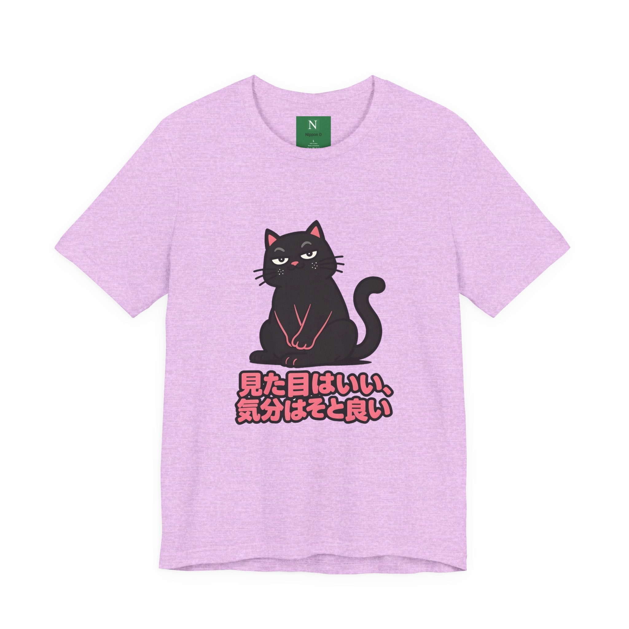 Black Cat Tee with Japanese Text — 'Mita Me wa Ii, Kimochi wa Sore Ijo' Cute Kawaii Graphic T-Shirt