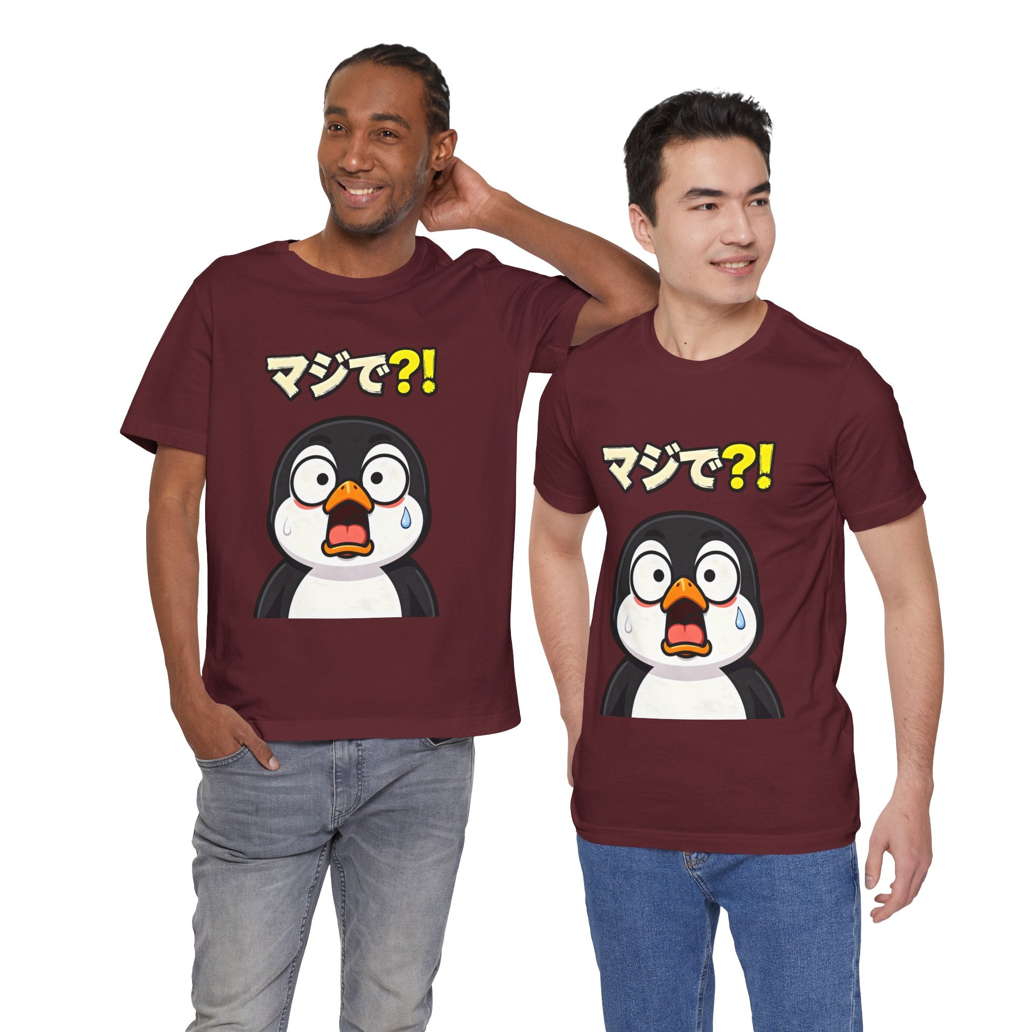 Shocked Penguin Tee — Japanese “マジで?!” Cute Anime-Style Graphic T-Shirt