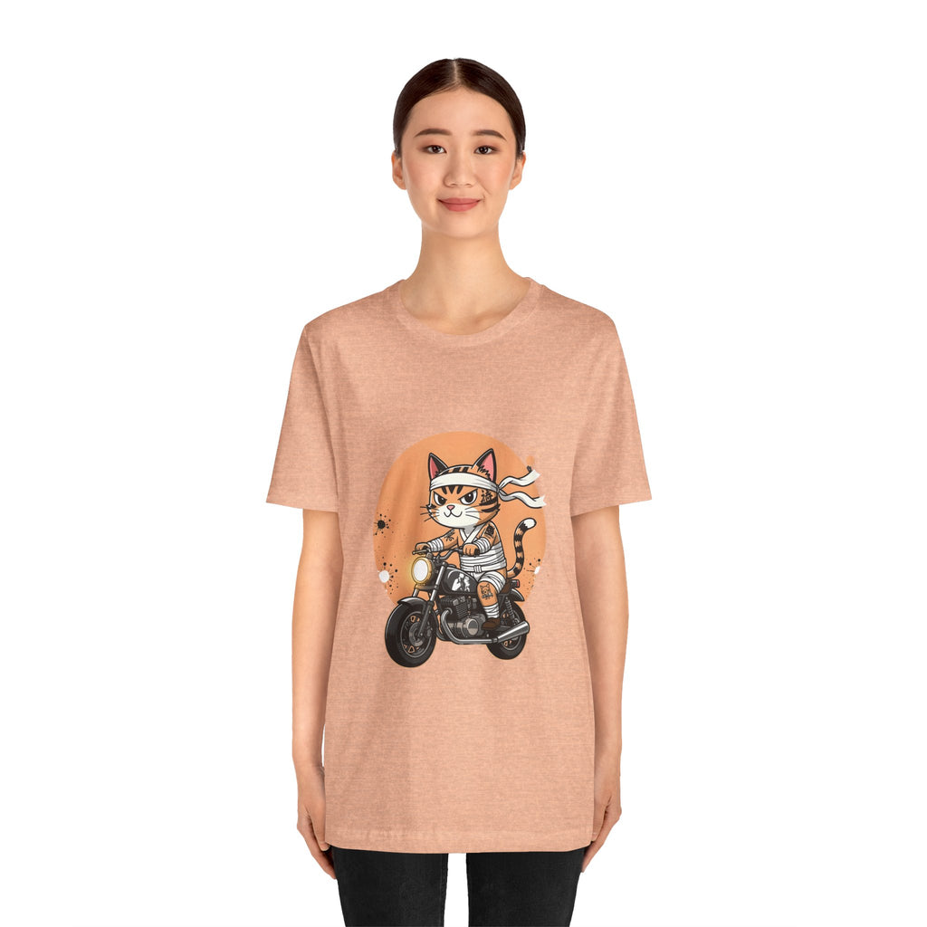 Retro Biker Cat T‑Shirt — Cute Motorcycle Cat Graphic Tee