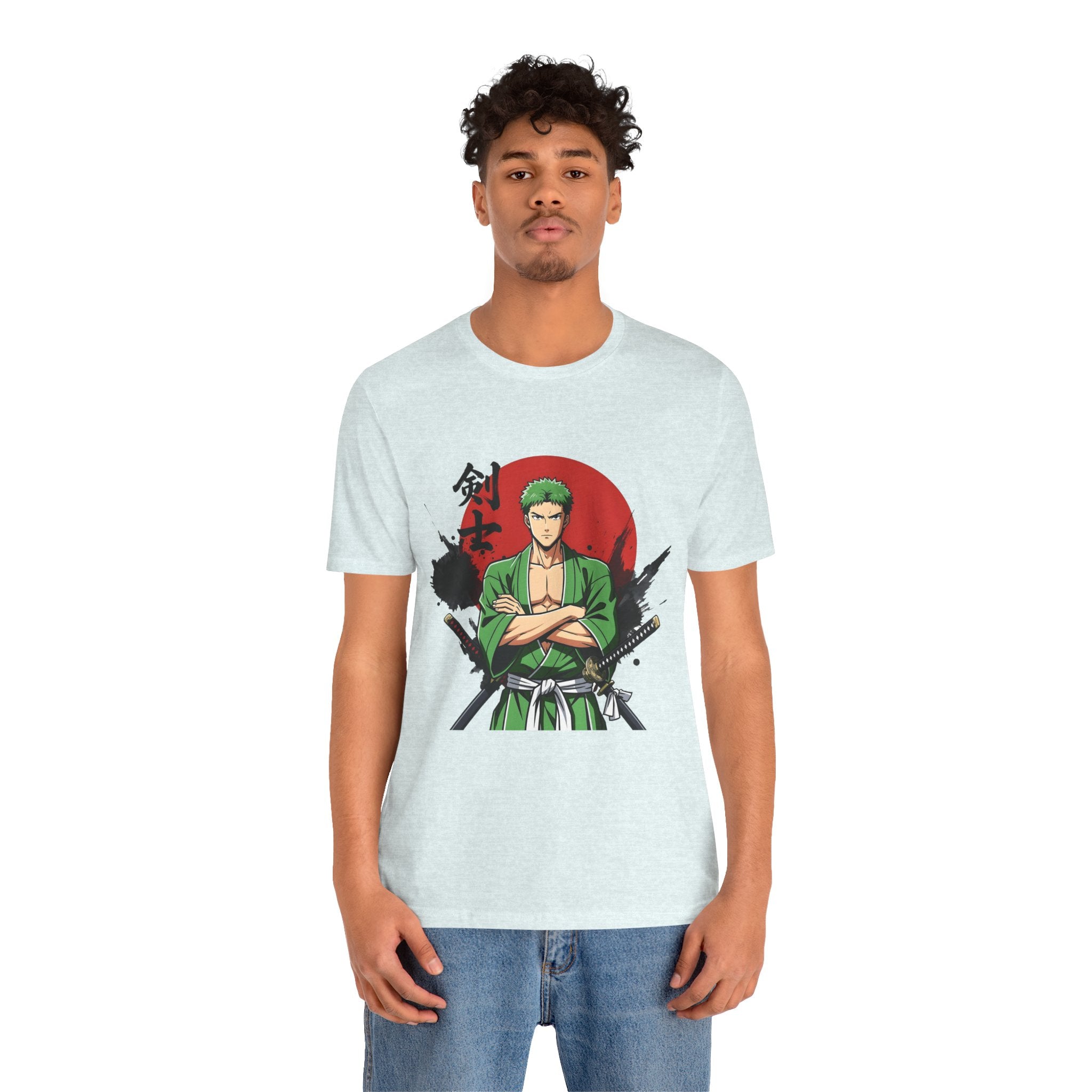 Anime Samurai Tee — Green-Haired Swordsman Graphic T-Shirt