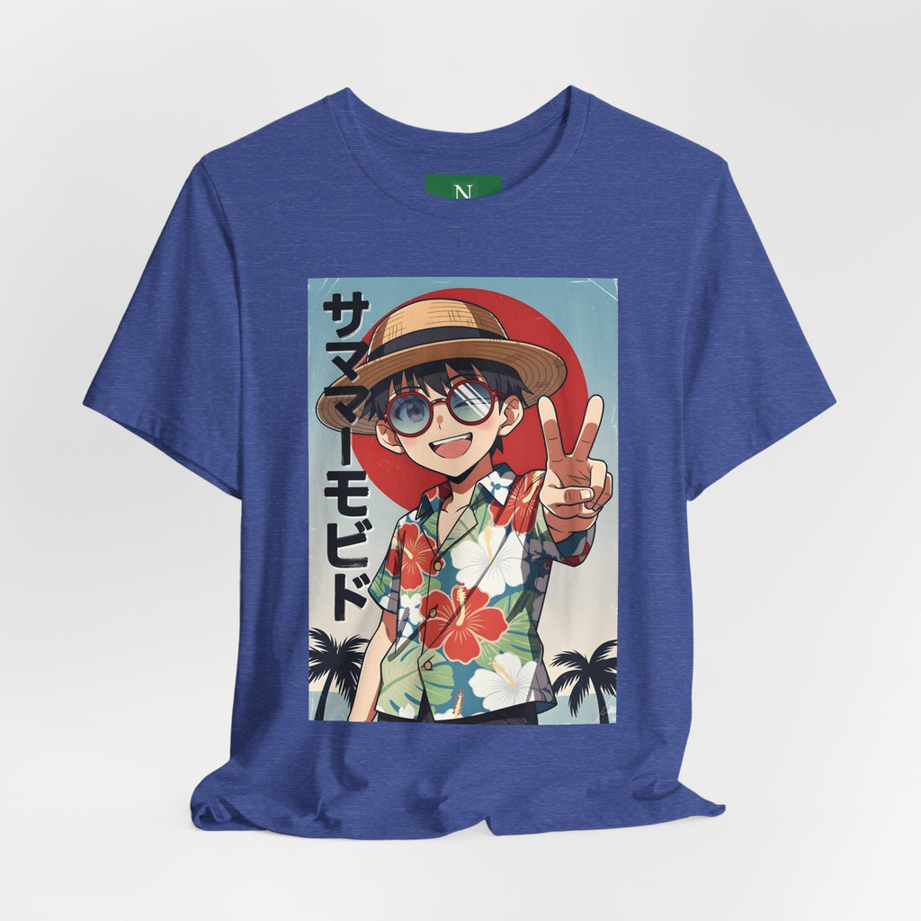 Anime Summer Kid: Tropical Hawaiian Tee with Peace Sign (サマー)