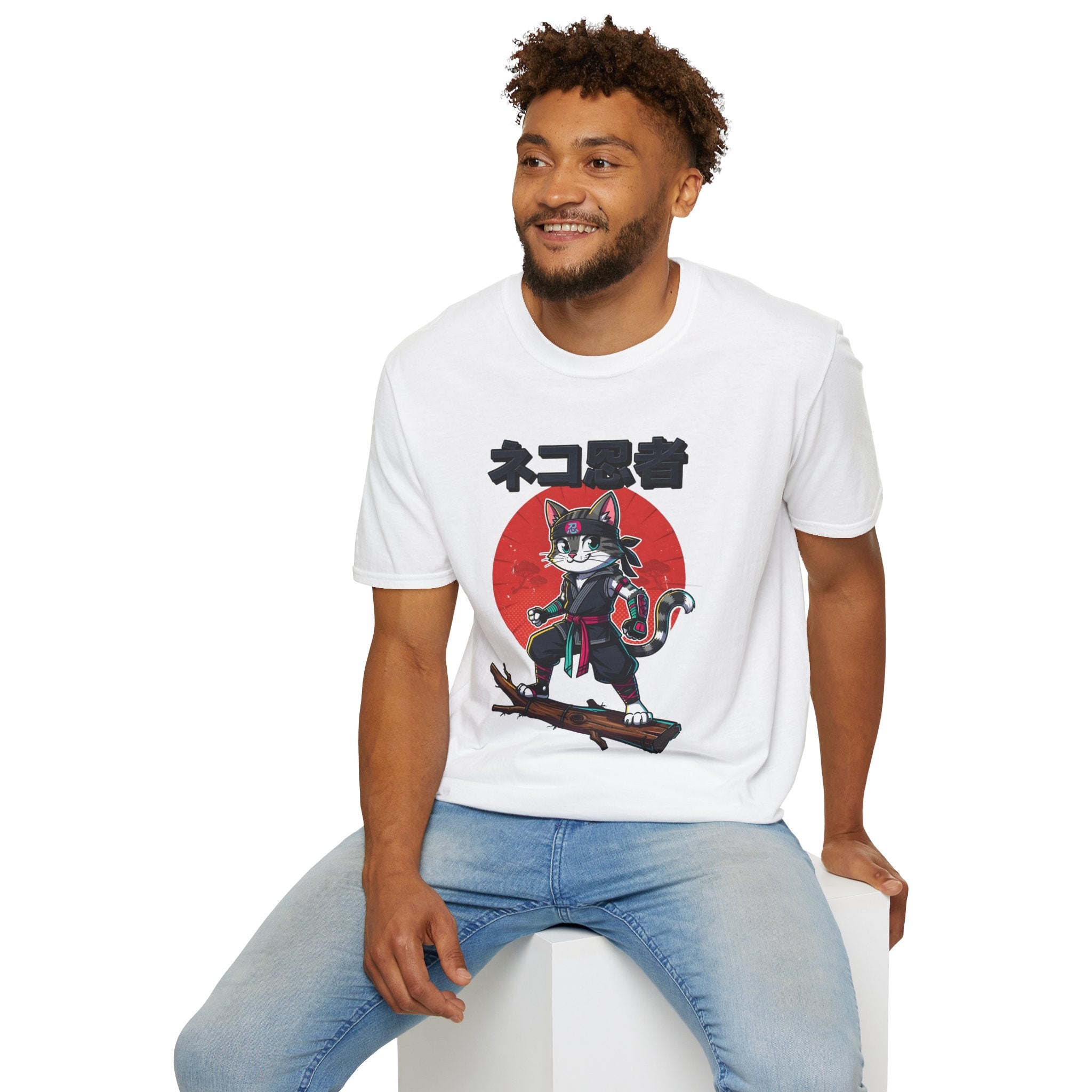 Neko Ronin Cat T-Shirt – Samurai Cat with Red Sun Japanese Text
