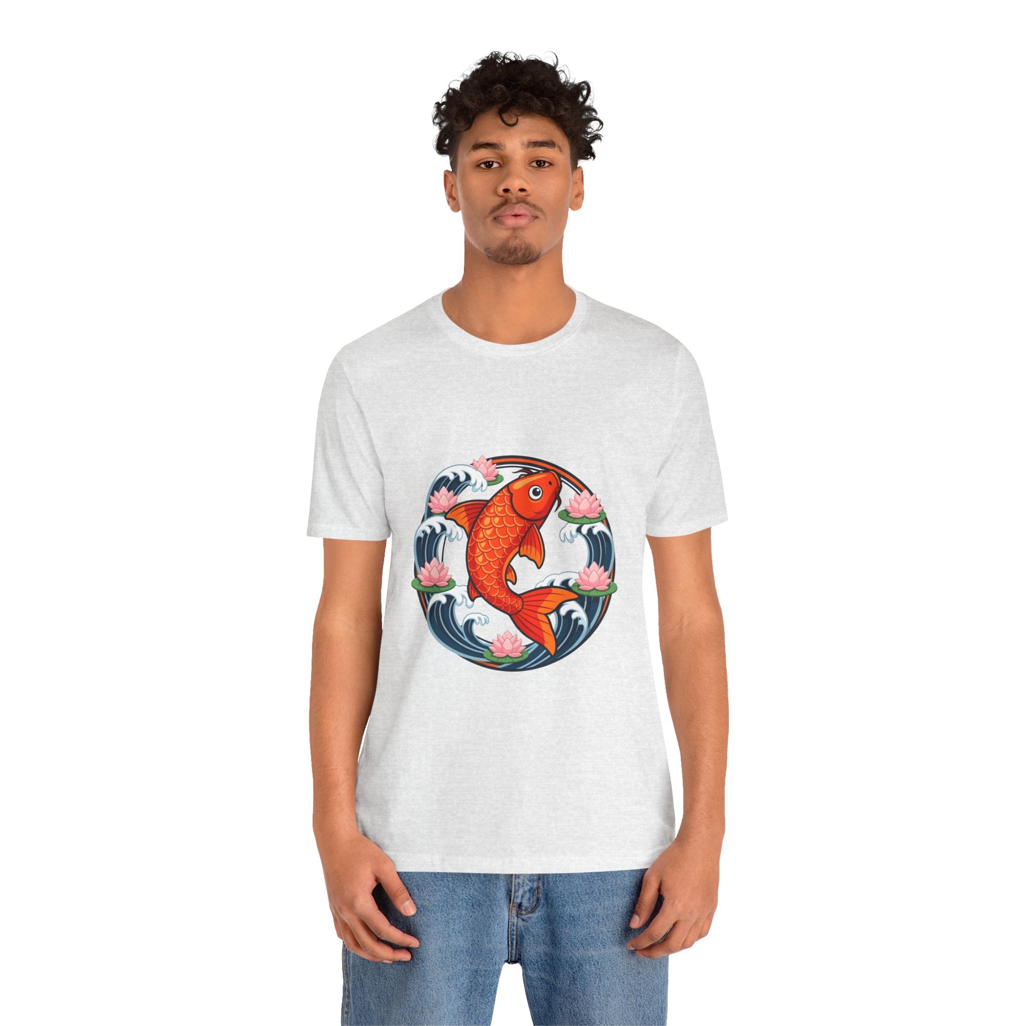 Koi Circle Graphic Tee — Japanese Koi Fish Waves & Lotus T-Shirt