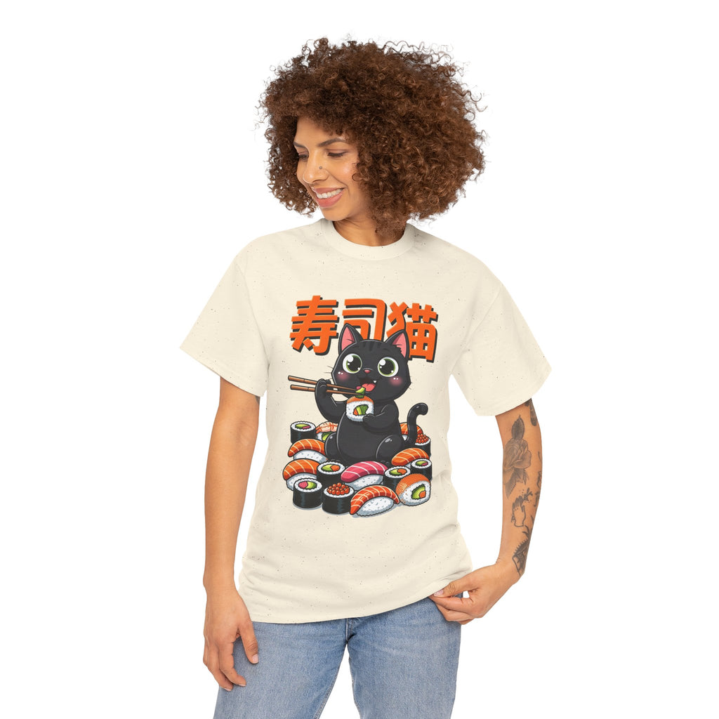 Sushi Cat T-Shirt – Cute Black Cat Eating Sushi Graphic Tee