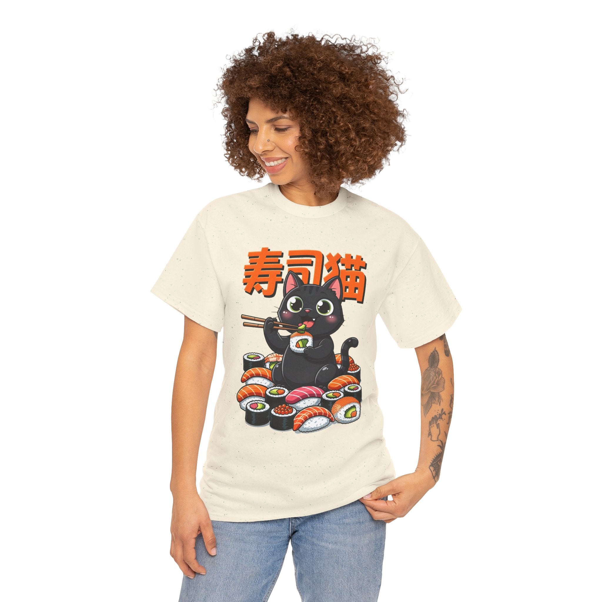 Sushi Cat T-Shirt – Cute Black Cat Eating Sushi Graphic Tee