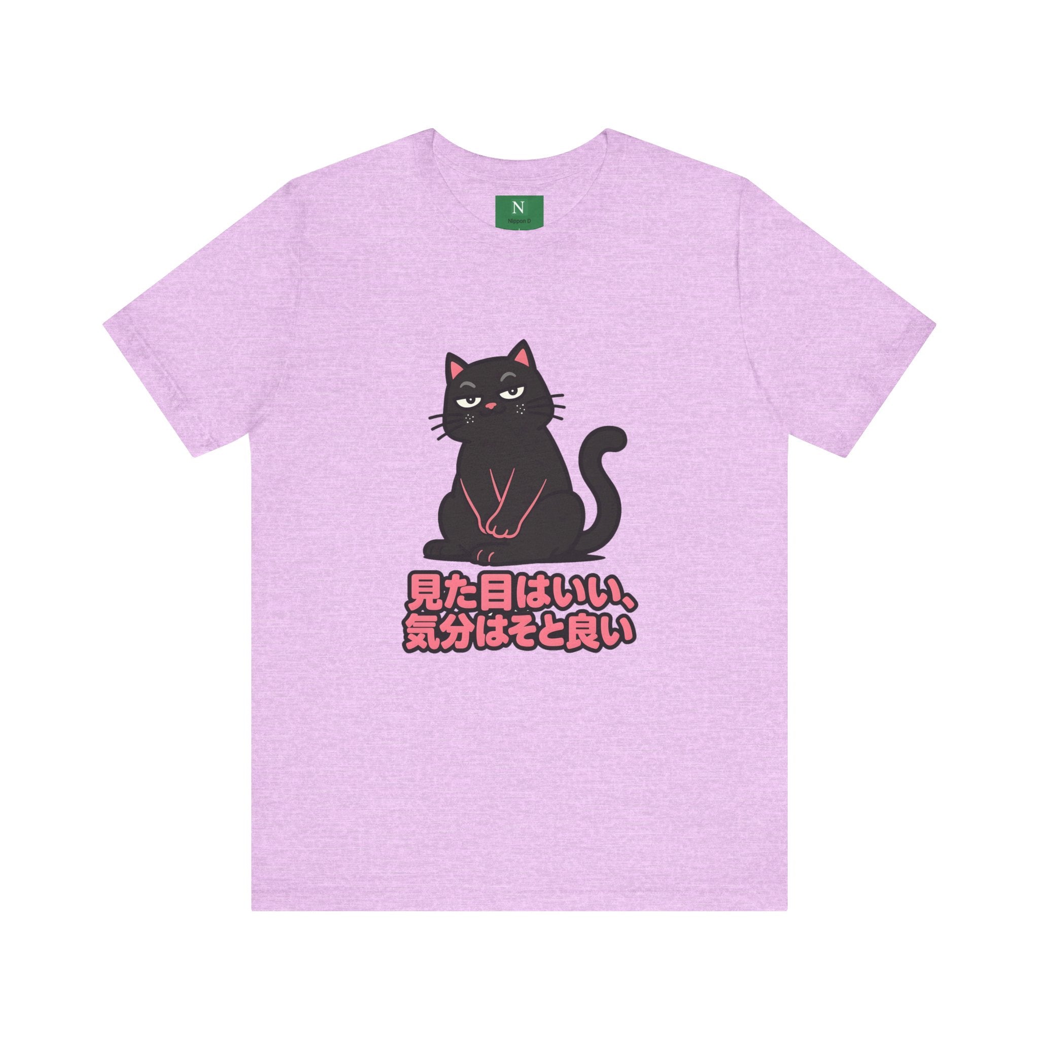 Black Cat Tee with Japanese Text — 'Mita Me wa Ii, Kimochi wa Sore Ijo' Cute Kawaii Graphic T-Shirt