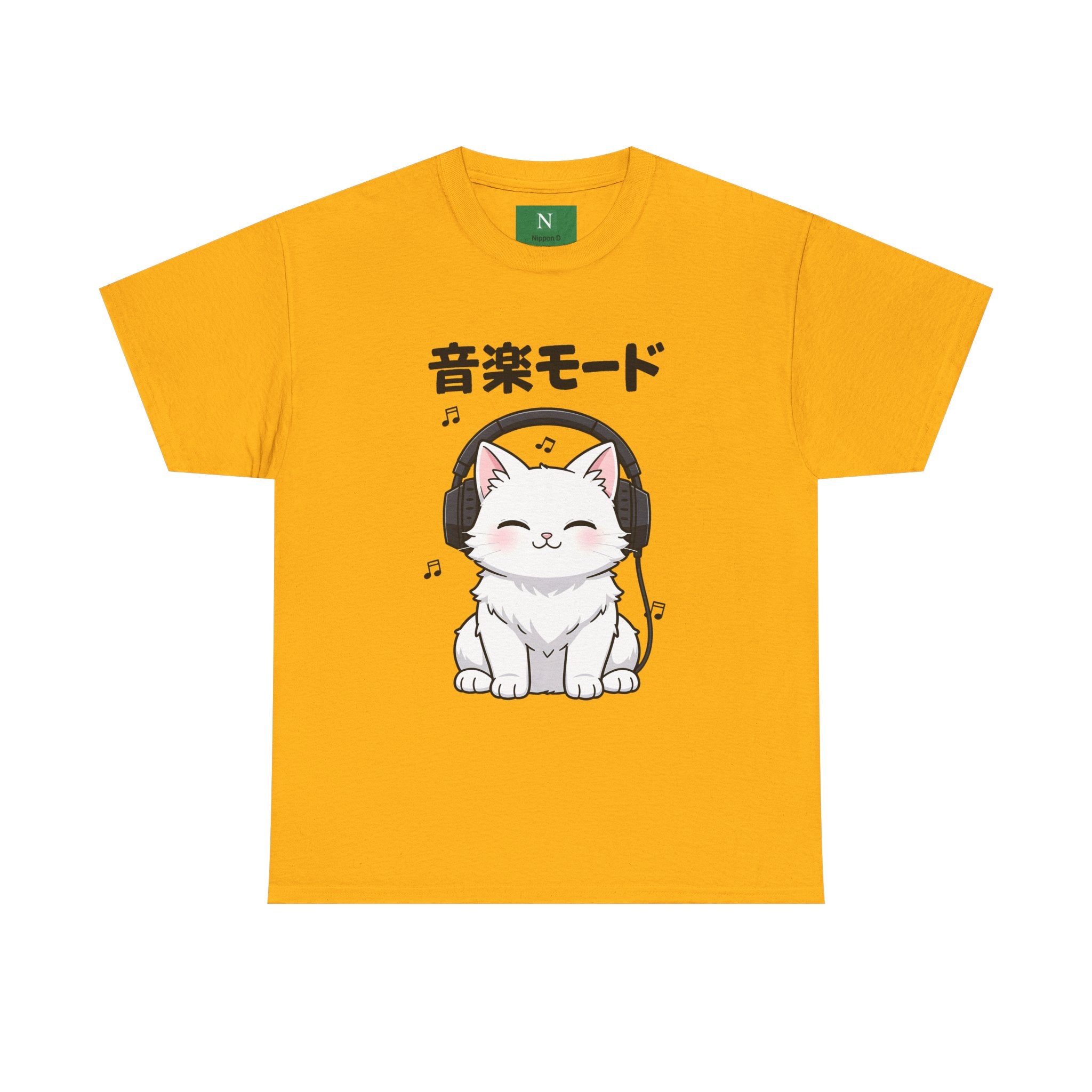 Cat with Headphones Tee — "Music Mode" Japanese Kawaii Graphic T-Shirt