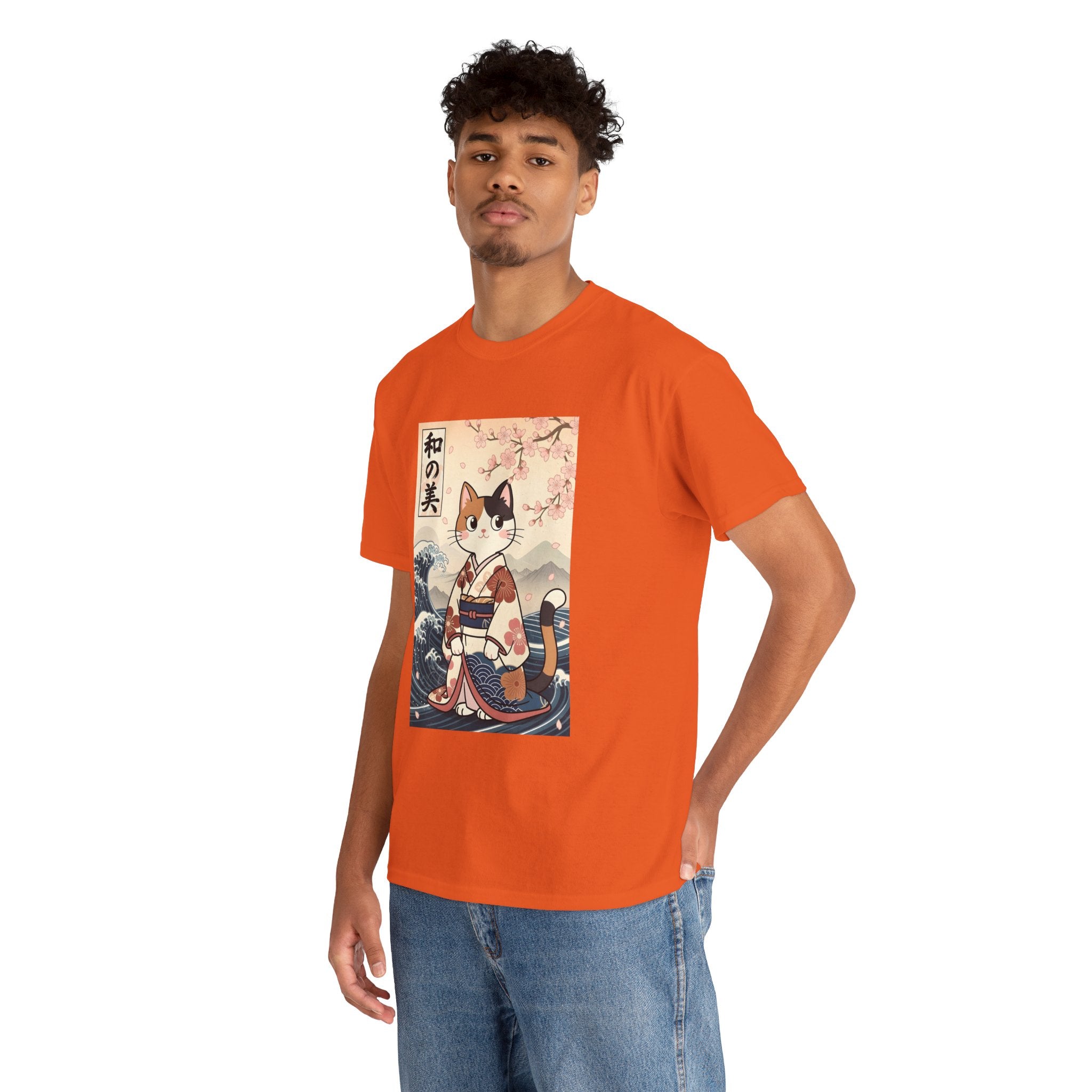 Cat Ukiyo-e T-Shirt — Vintage Japanese Kimono Cat with Cherry Blossoms