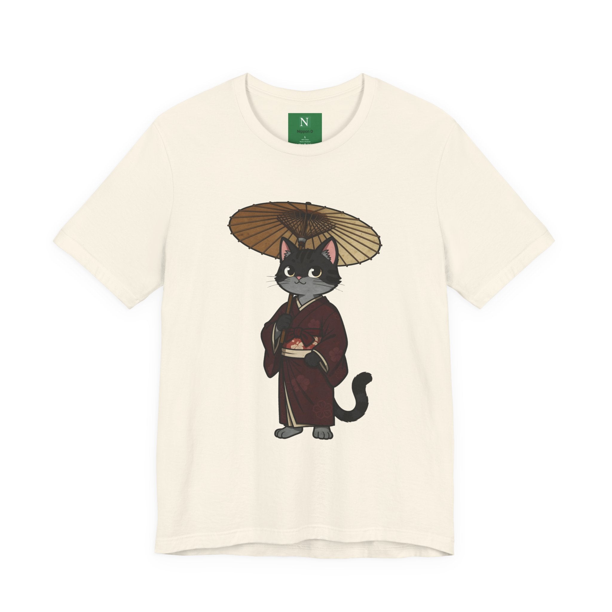 Geisha Cat Tee — Japanese Umbrella Cat Graphic T-Shirt