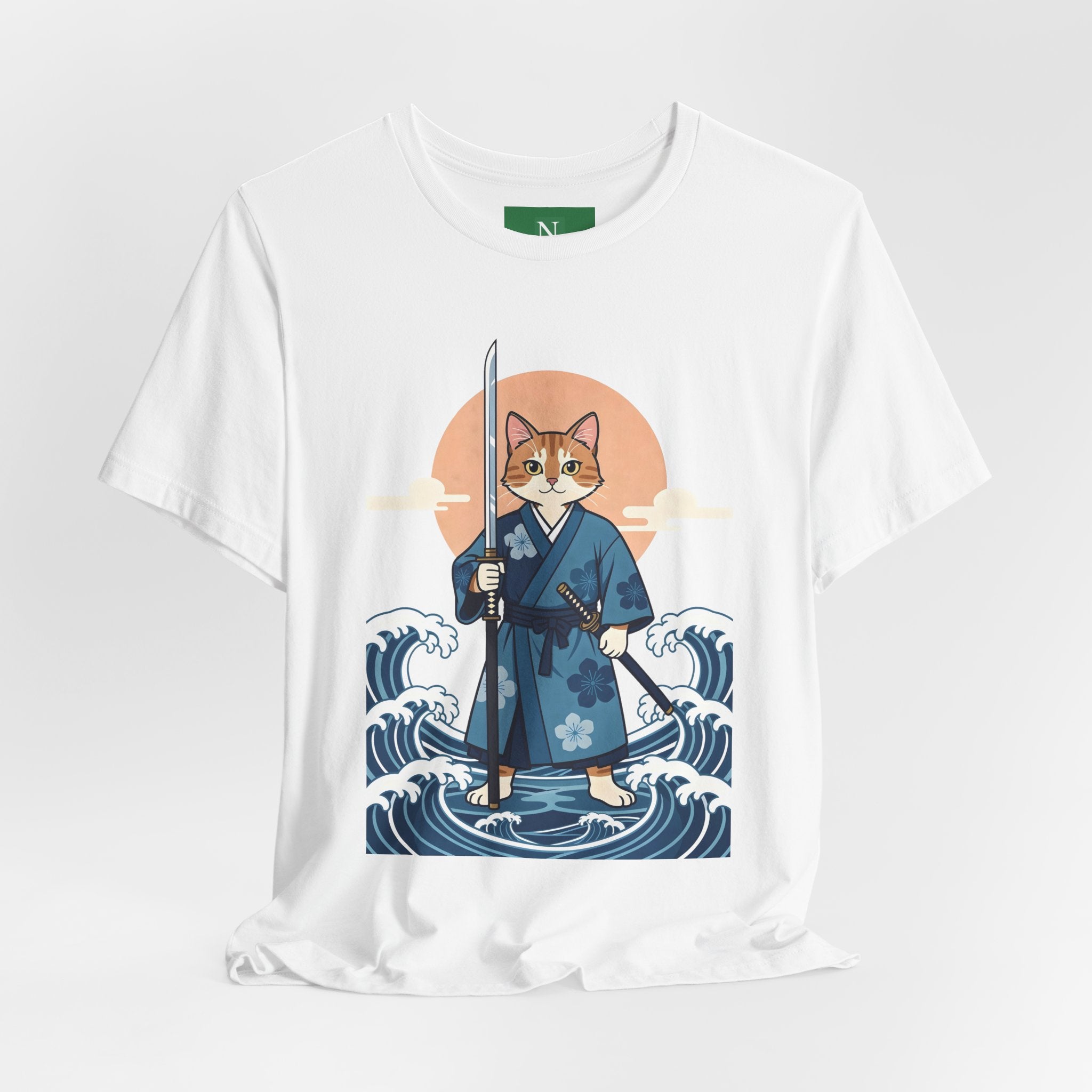 Samurai Cat T-Shirt — Japanese Wave Illustration Tee