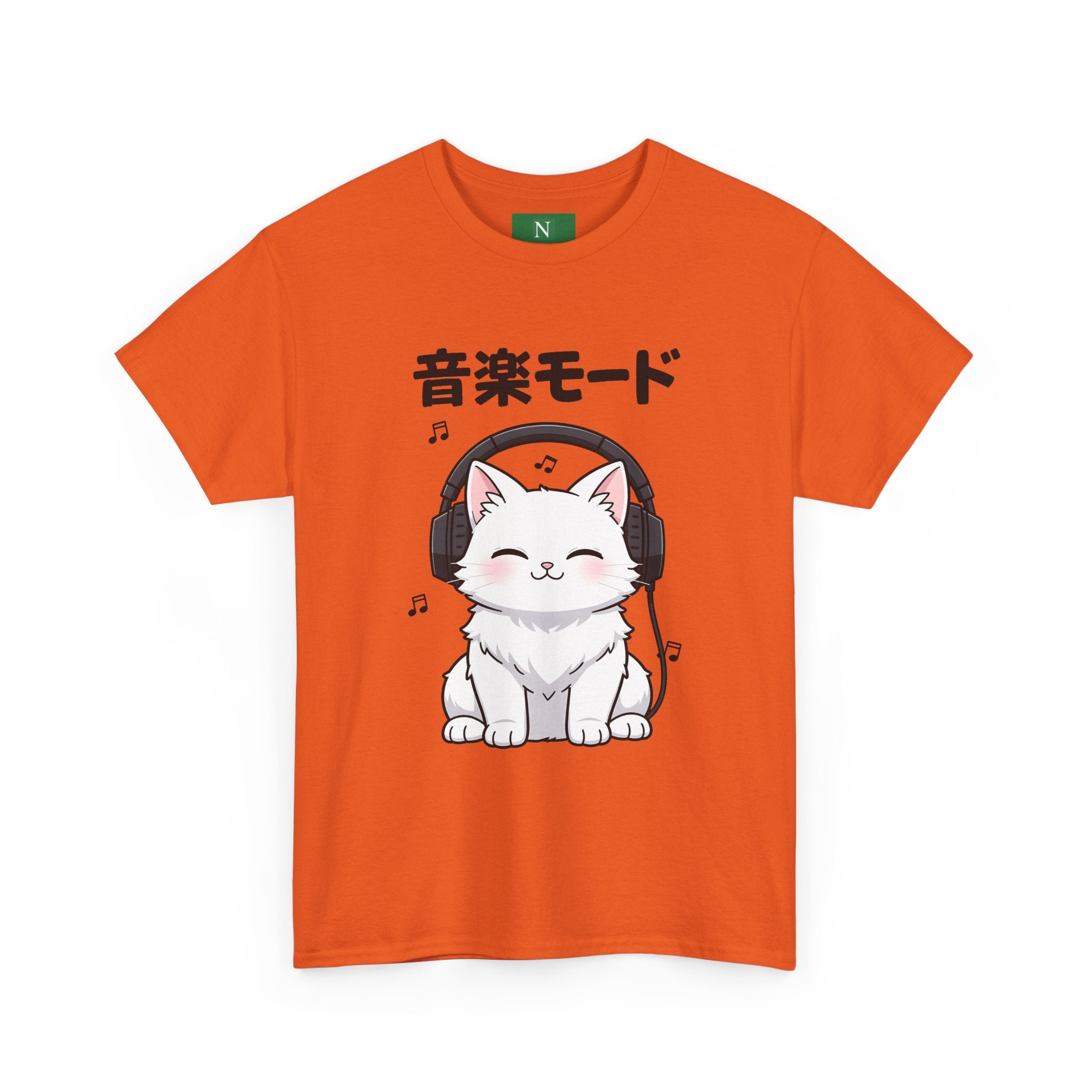 Cat with Headphones Tee — "Music Mode" Japanese Kawaii Graphic T-Shirt