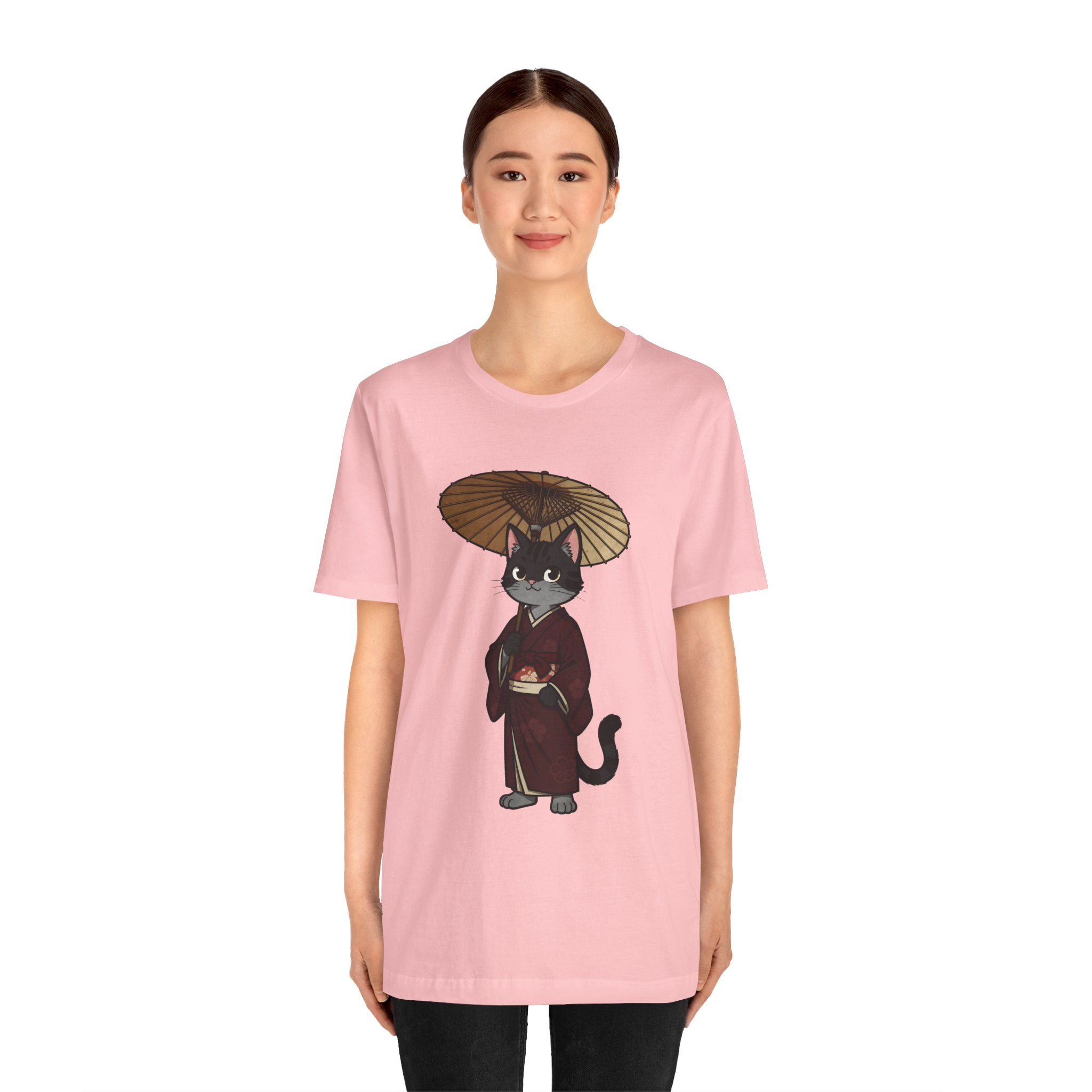 Geisha Cat Tee — Japanese Umbrella Cat Graphic T-Shirt