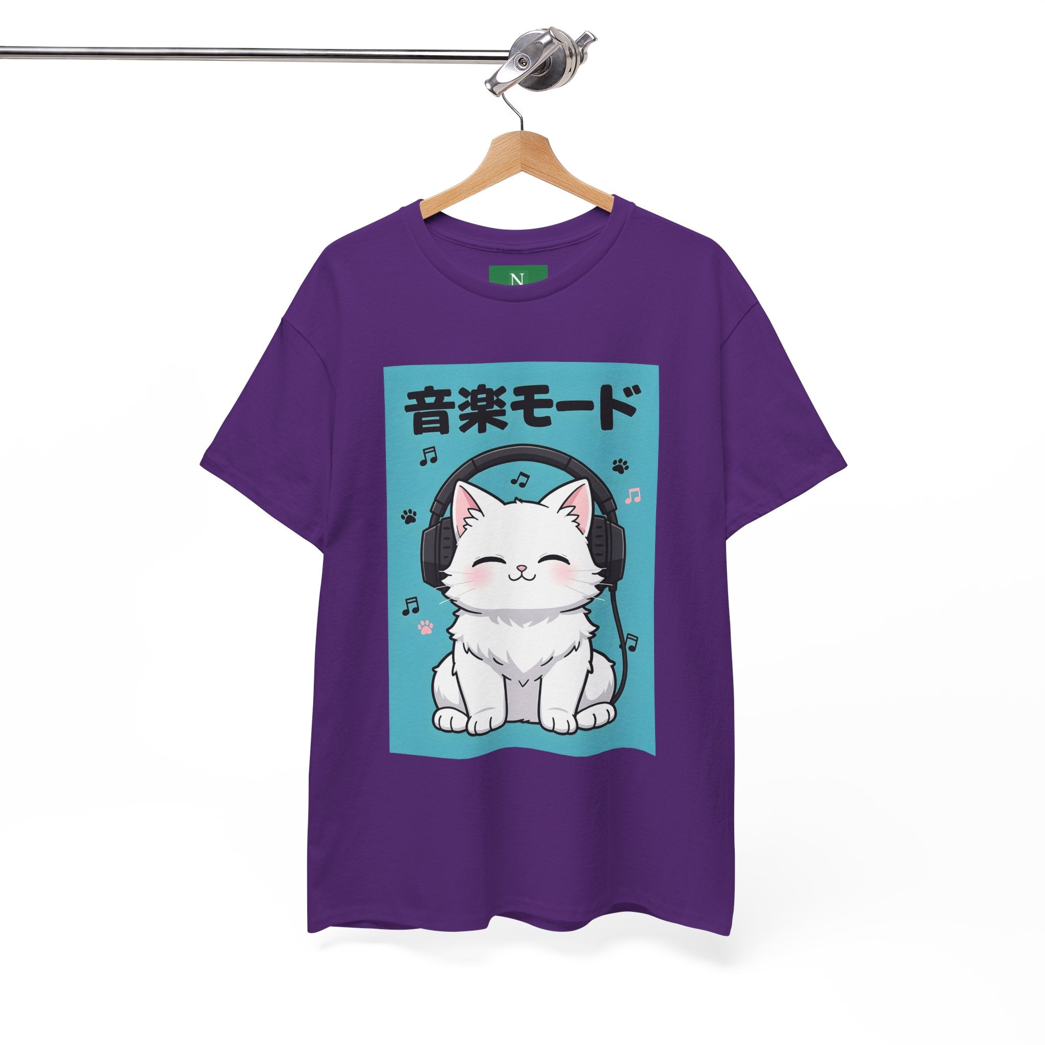 Music Mode Cat T-Shirt — Cute Headphone Kitten Tee (Japanese Text)