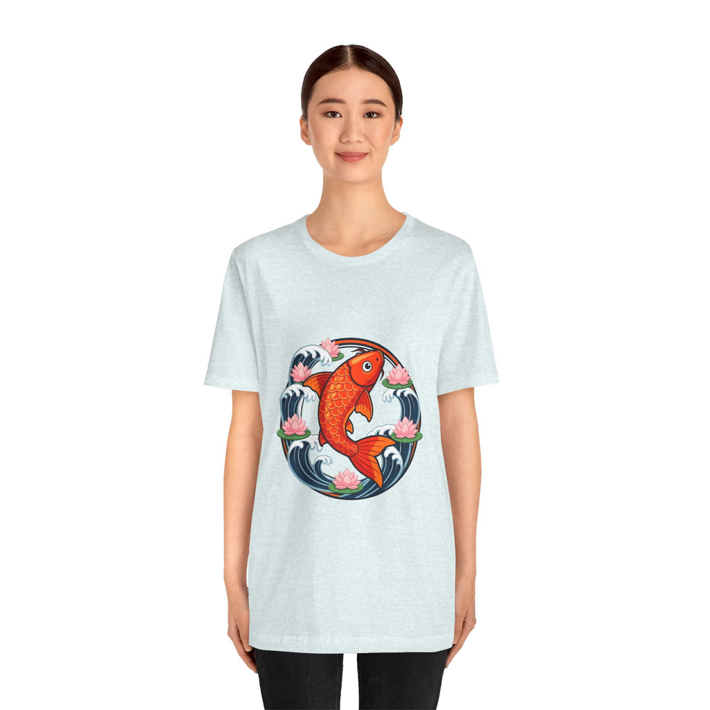Koi Circle Graphic Tee — Japanese Koi Fish Waves & Lotus T-Shirt