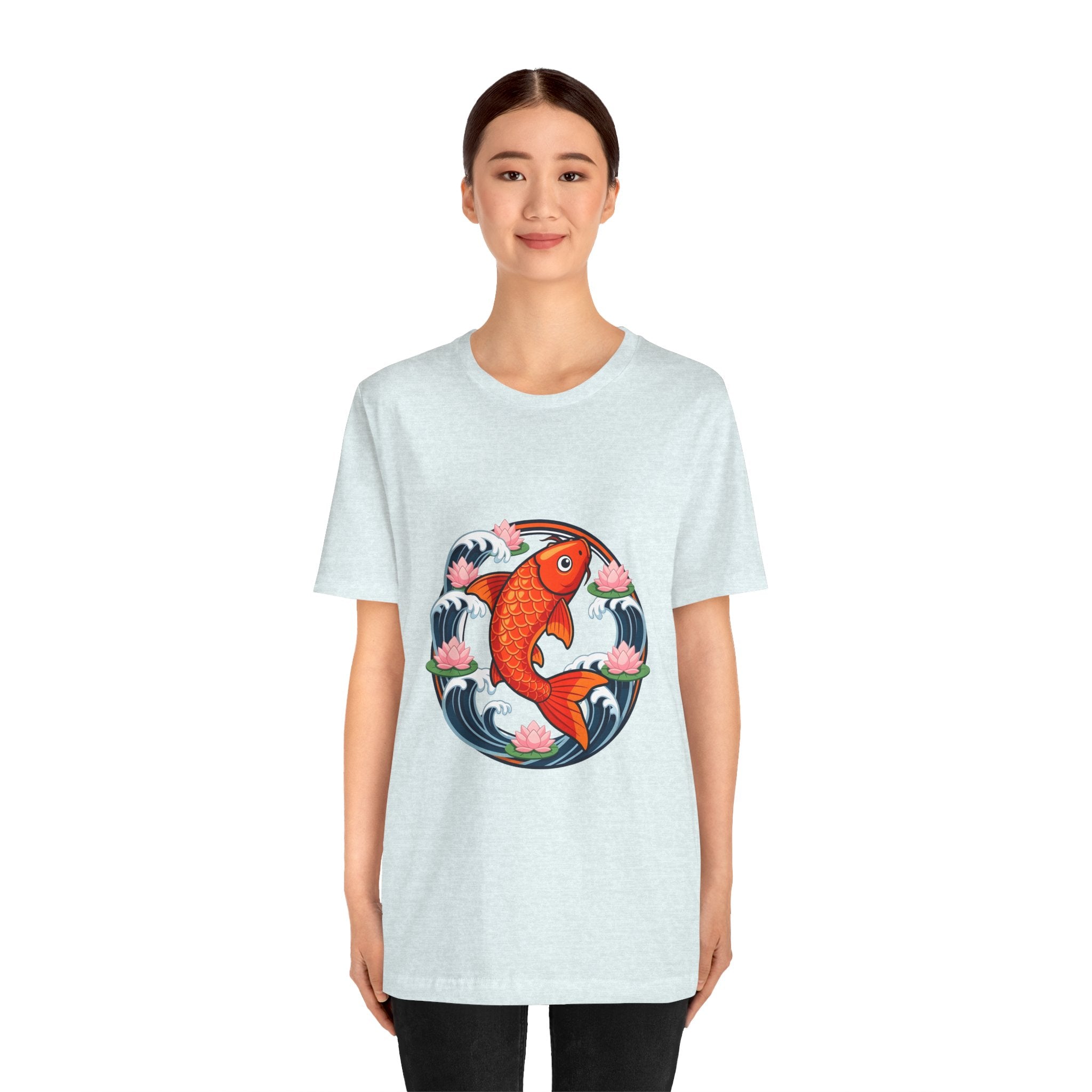 Koi Circle Graphic Tee — Japanese Koi Fish Waves & Lotus T-Shirt