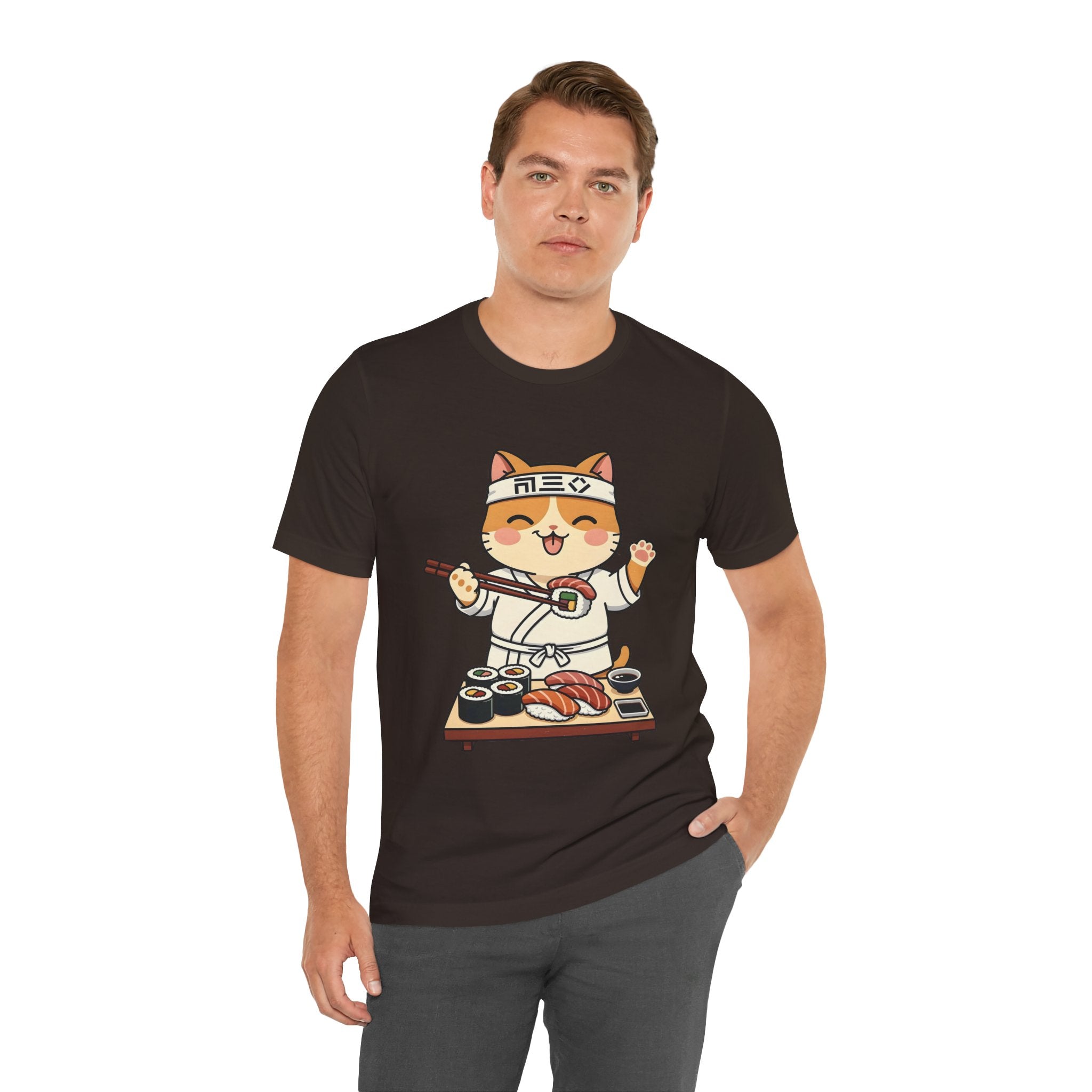 Sushi Chef Cat T‑Shirt — Cute Kawaii Cat Making Sushi Graphic Tee