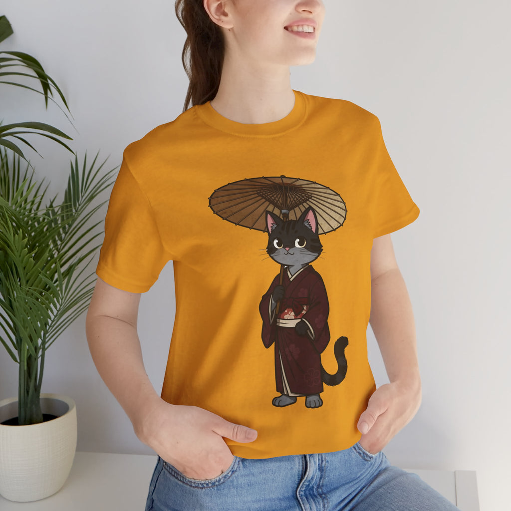 Geisha Cat Tee — Japanese Umbrella Cat Graphic T-Shirt