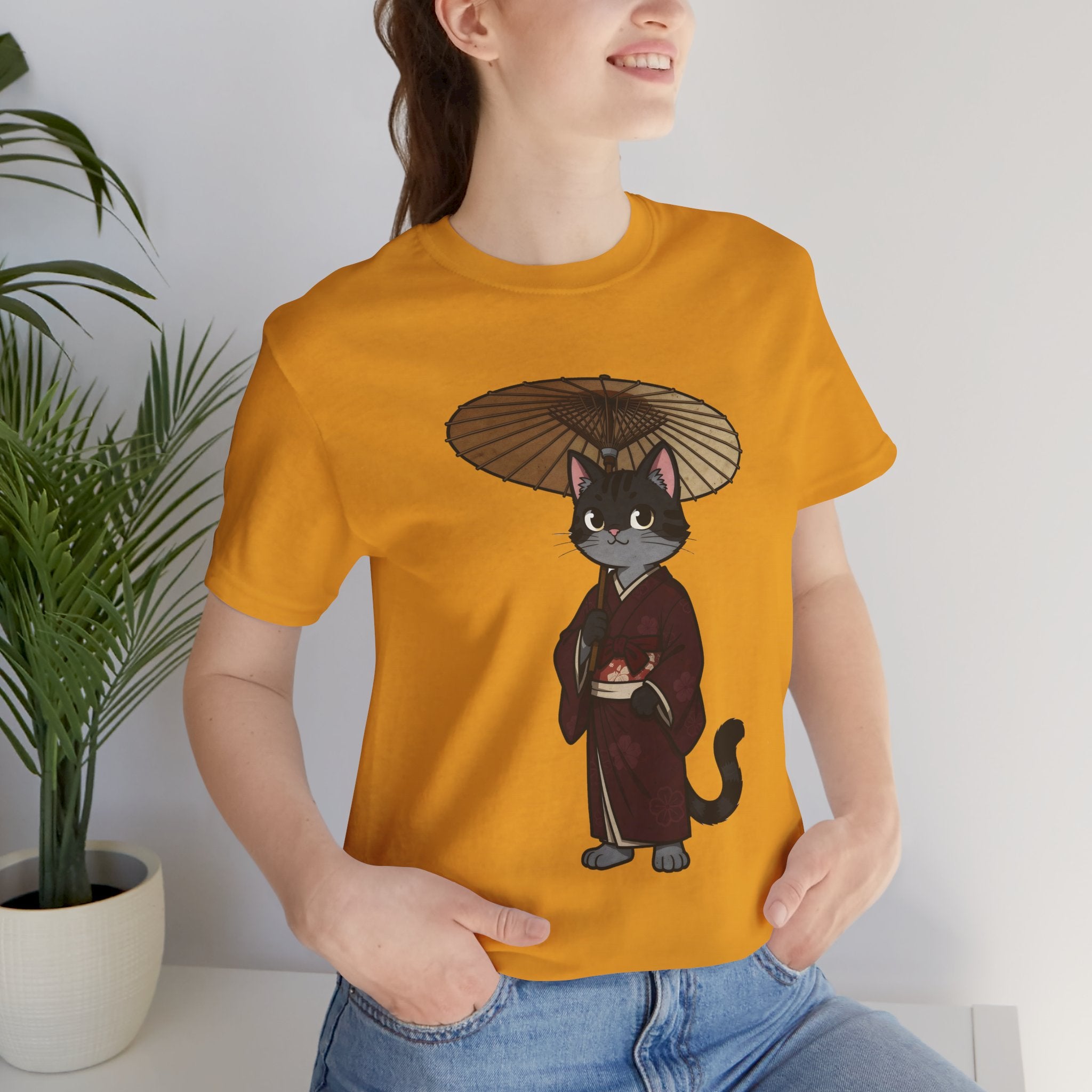 Geisha Cat Tee — Japanese Umbrella Cat Graphic T-Shirt