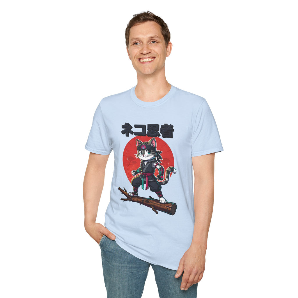 Neko Ronin Cat T-Shirt – Samurai Cat with Red Sun Japanese Text