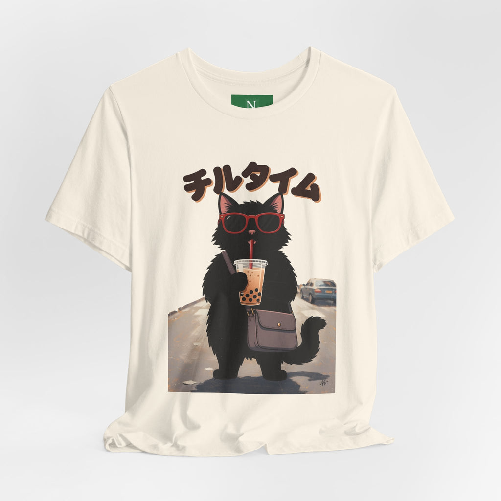 Boba Cat Tee — Cute Cat Drinking Bubble Tea Graphic T-Shirt