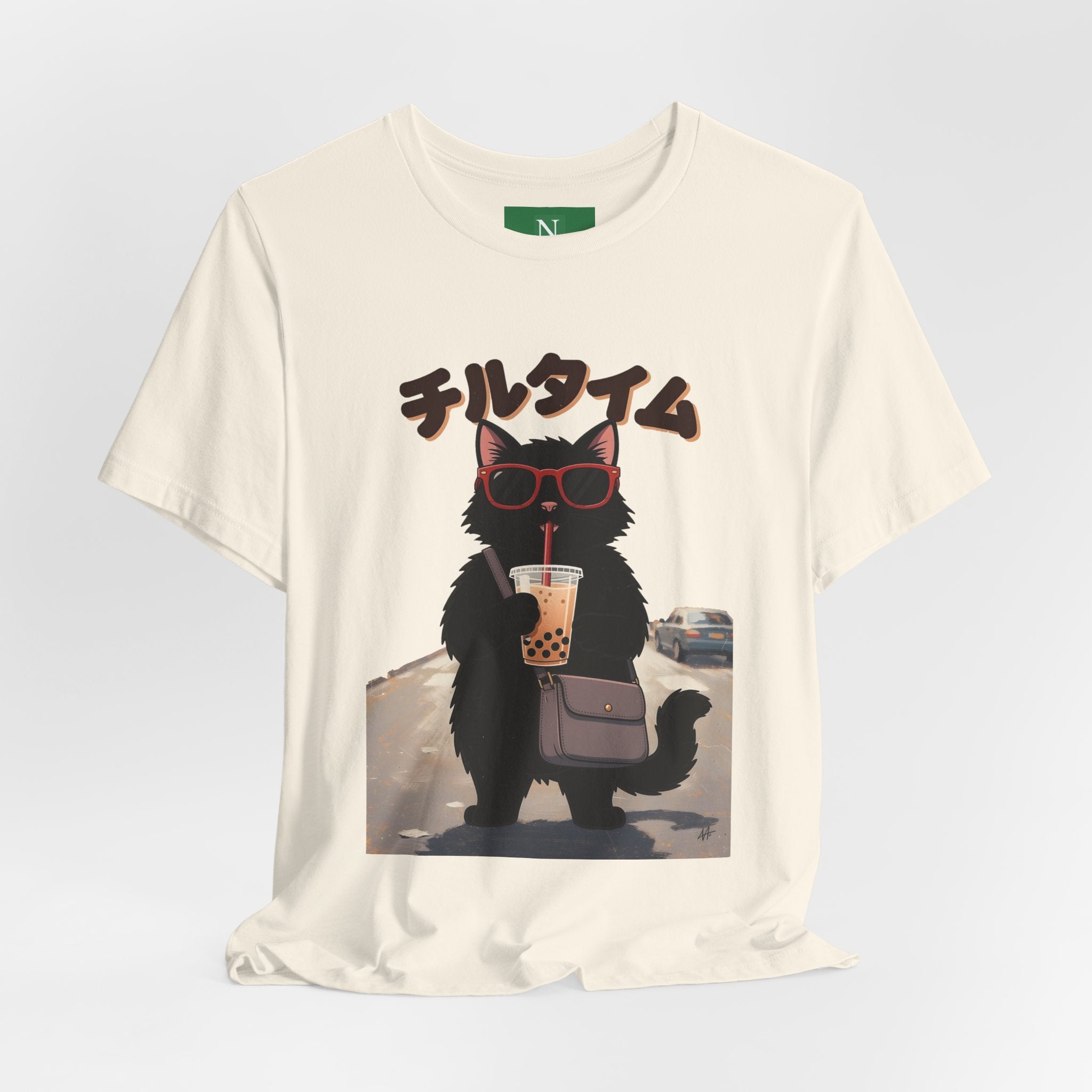 Boba Cat Tee — Cute Cat Drinking Bubble Tea Graphic T-Shirt