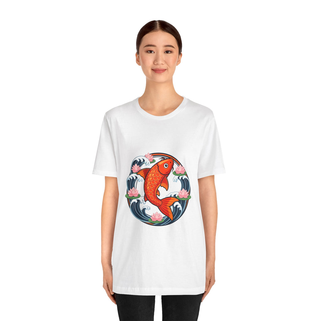 Koi Circle Graphic Tee — Japanese Koi Fish Waves & Lotus T-Shirt