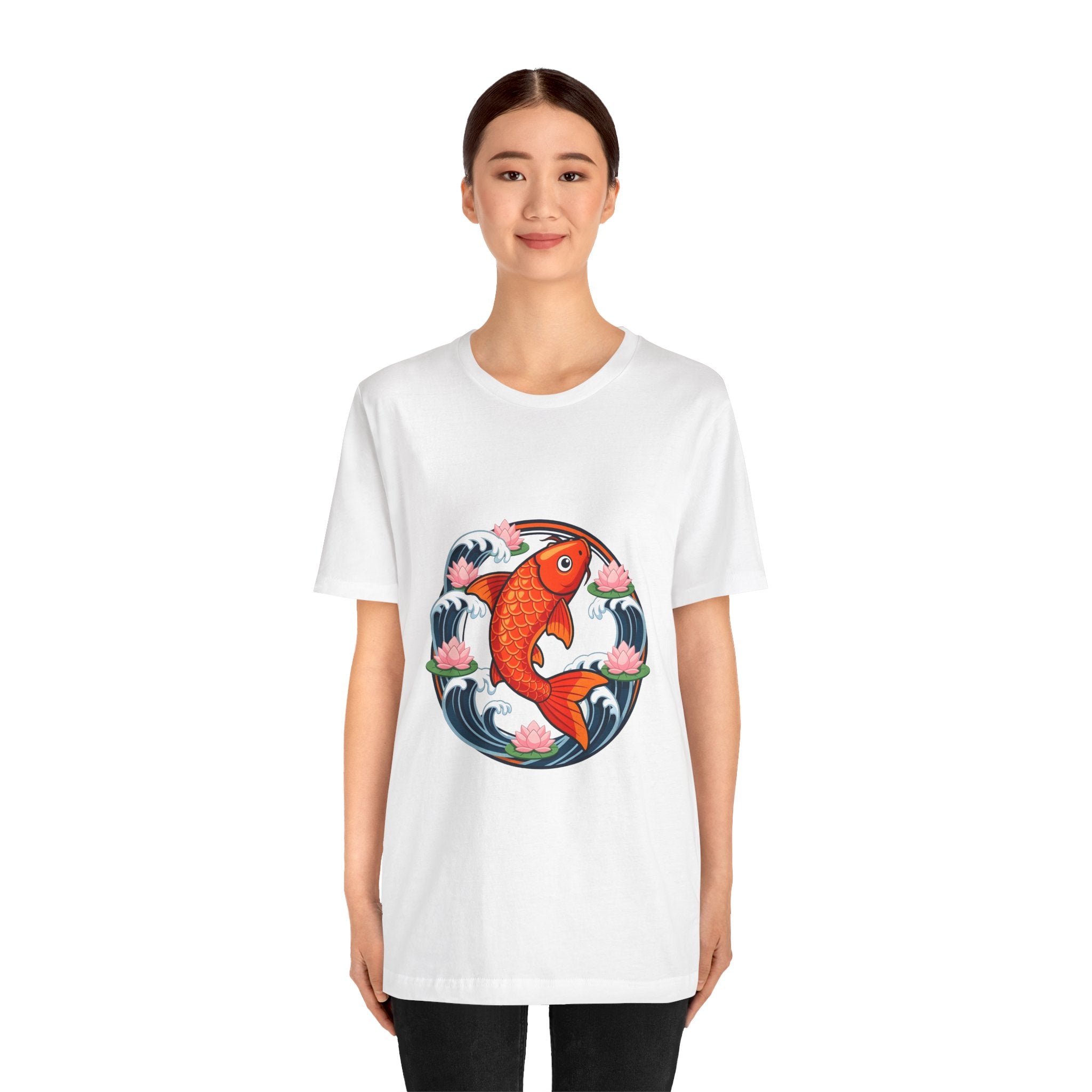 Koi Circle Graphic Tee — Japanese Koi Fish Waves & Lotus T-Shirt