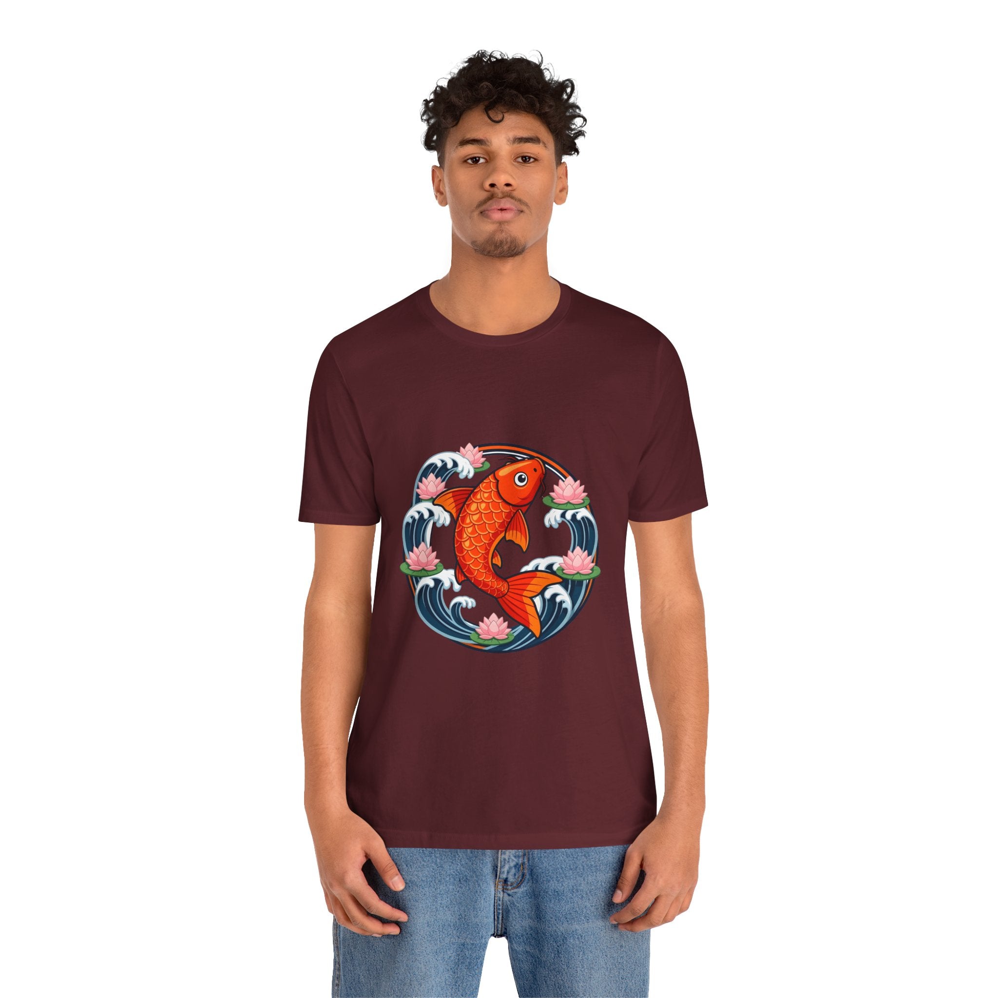 Koi Circle Graphic Tee — Japanese Koi Fish Waves & Lotus T-Shirt