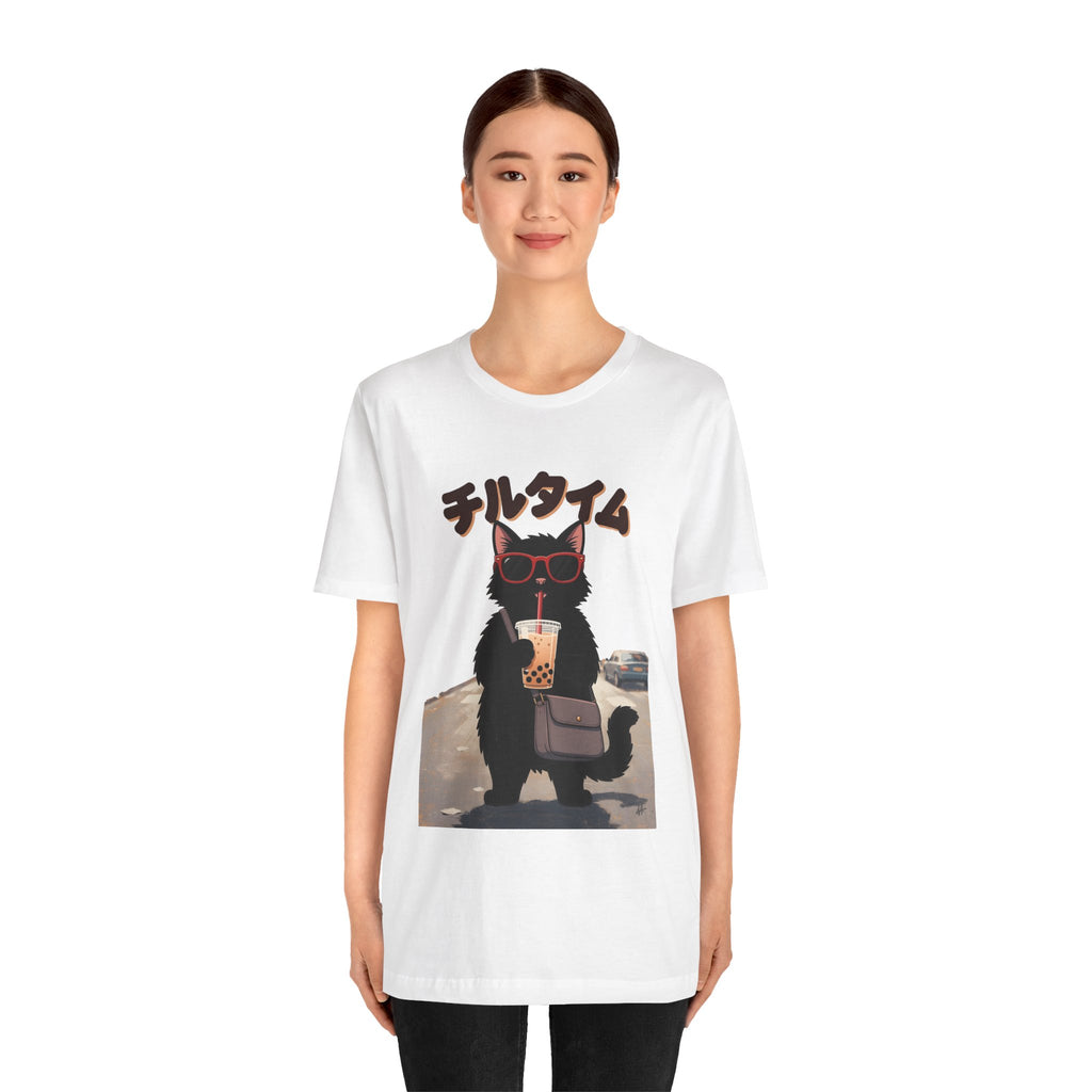 Boba Cat Tee — Cute Cat Drinking Bubble Tea Graphic T-Shirt