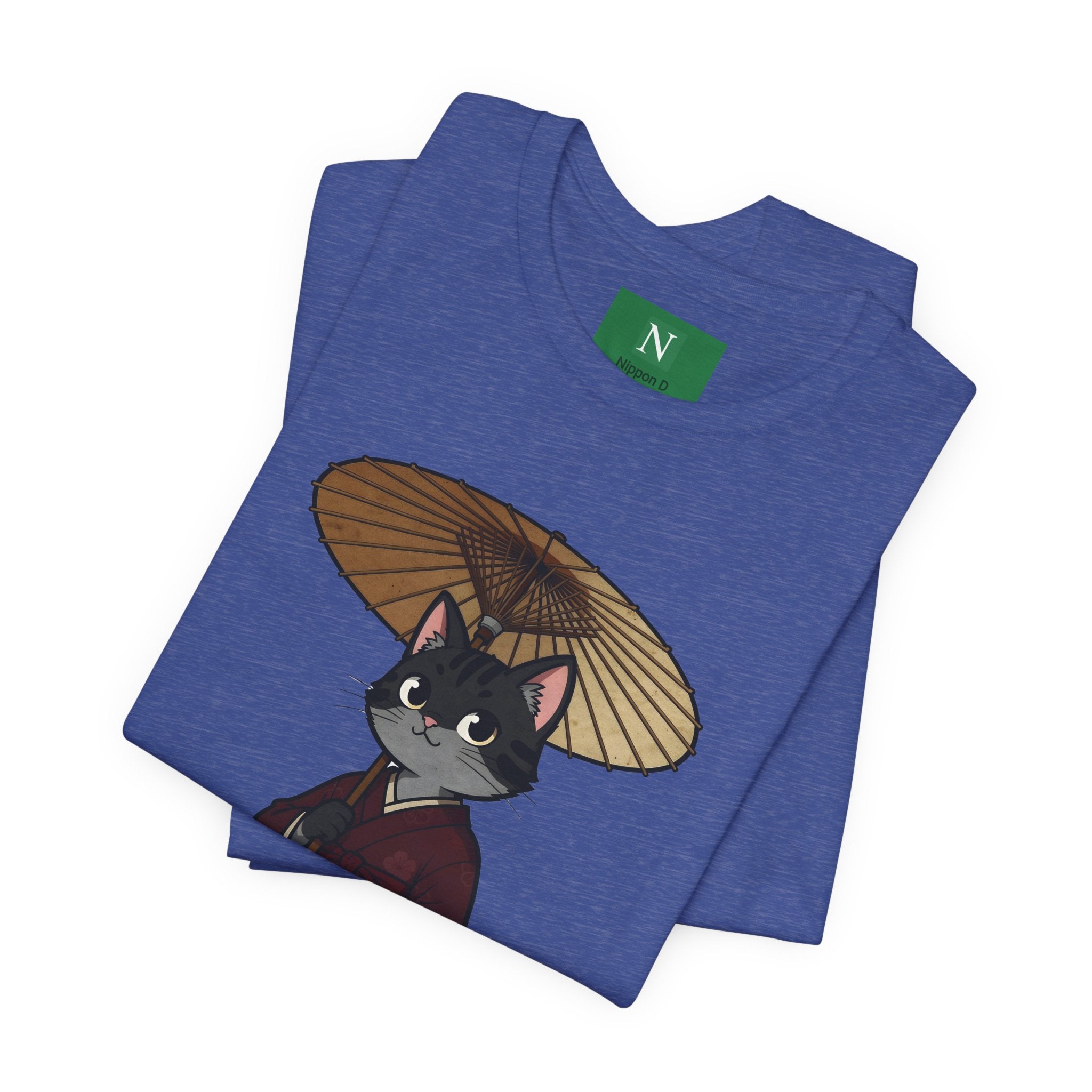 Geisha Cat Tee — Japanese Umbrella Cat Graphic T-Shirt