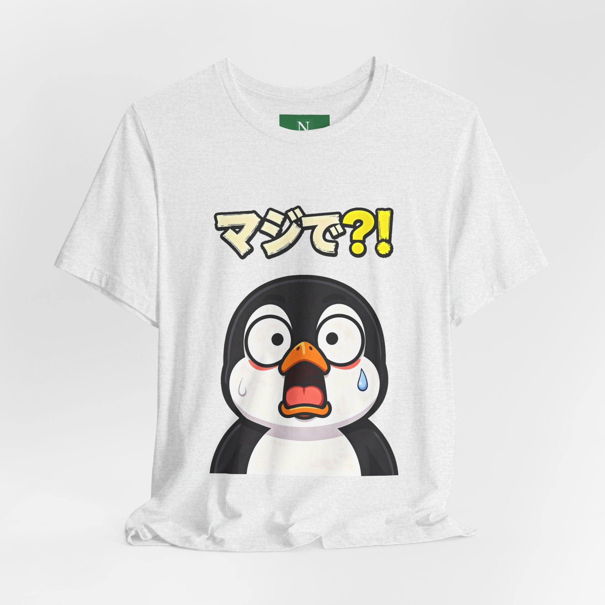 Shocked Penguin Tee — Japanese “マジで?!” Cute Anime-Style Graphic T-Shirt