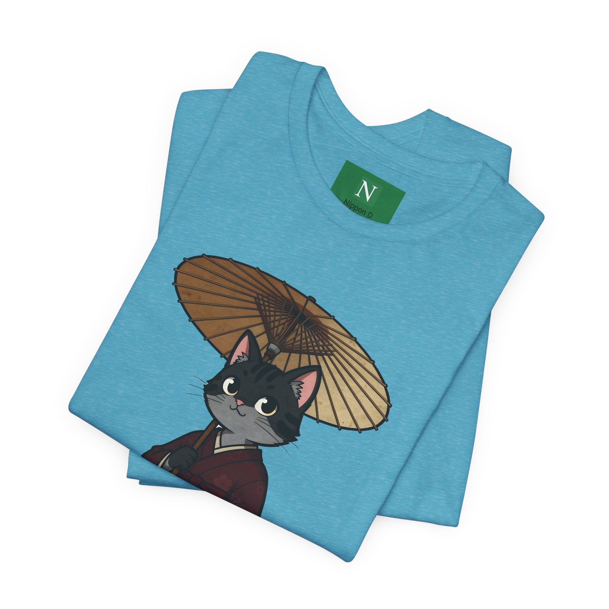Geisha Cat Tee — Japanese Umbrella Cat Graphic T-Shirt