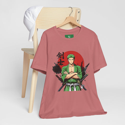 Anime Samurai Tee — Green-Haired Swordsman Graphic T-Shirt