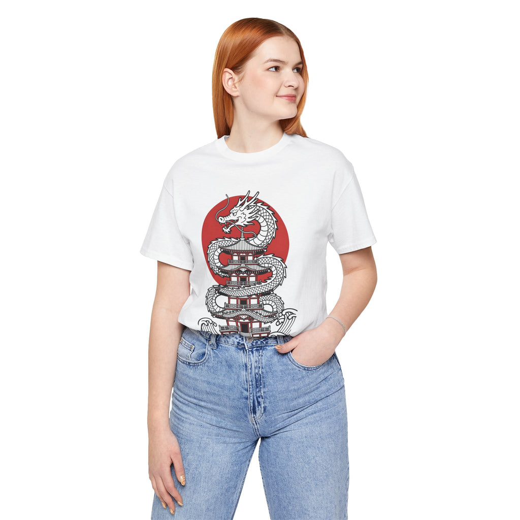 Dragon Pagoda T‑Shirt — Japanese Red Sun Temple Graphic Tee