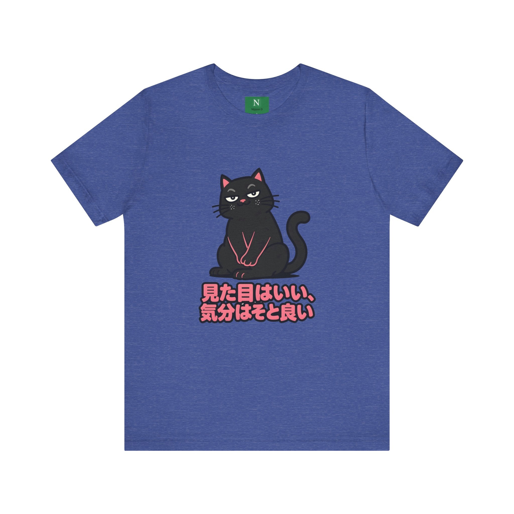 Black Cat Tee with Japanese Text — 'Mita Me wa Ii, Kimochi wa Sore Ijo' Cute Kawaii Graphic T-Shirt