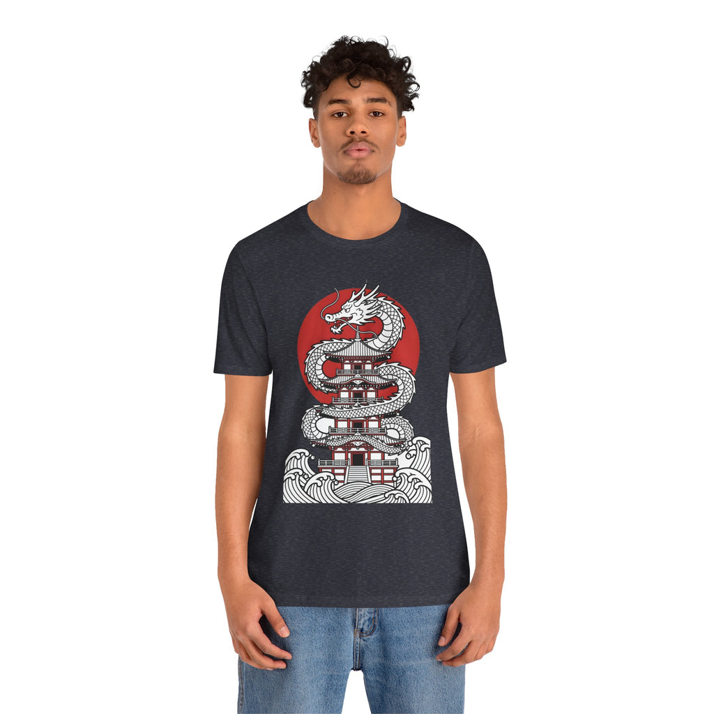 Dragon Pagoda T‑Shirt — Japanese Red Sun Temple Graphic Tee