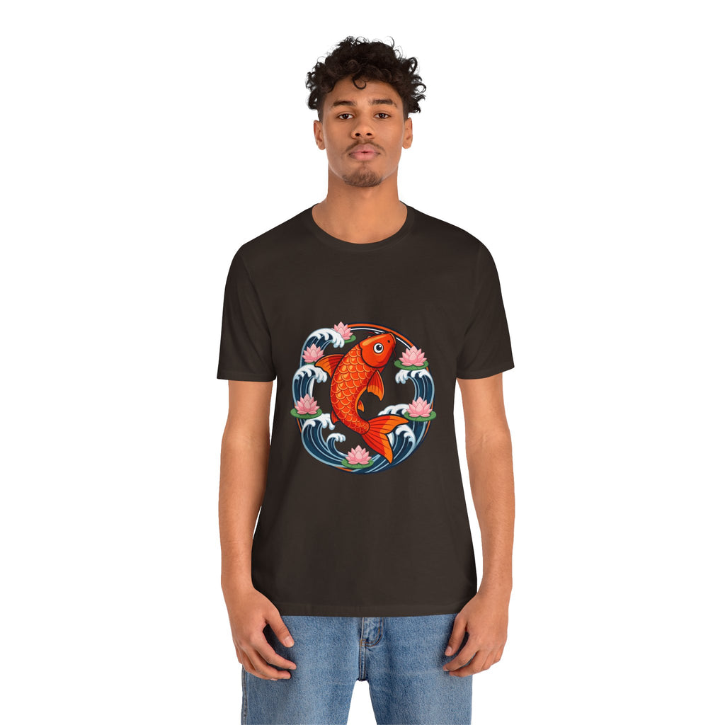 Koi Circle Graphic Tee — Japanese Koi Fish Waves & Lotus T-Shirt