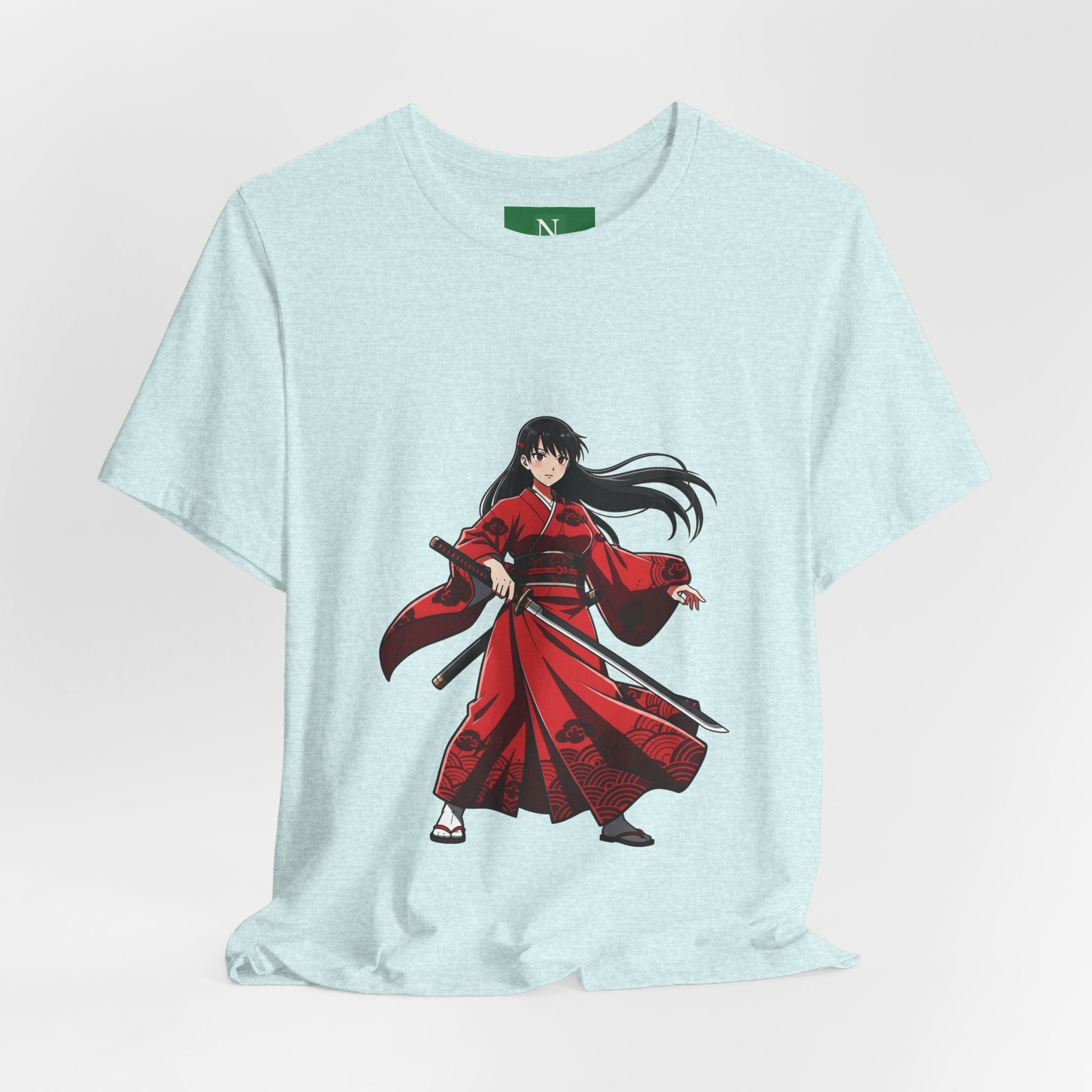 Anime Red Warrior T-Shirt — Female Swordswoman Illustration Tee