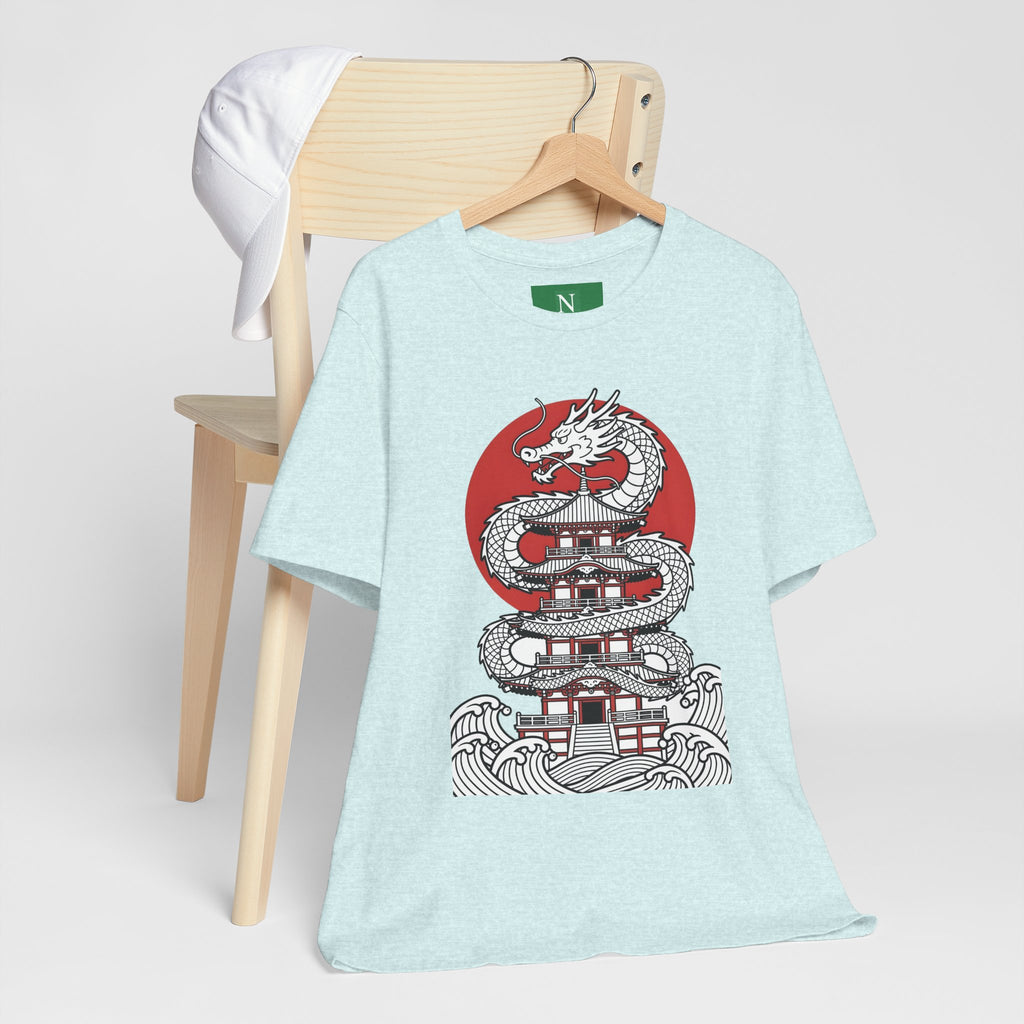 Dragon Pagoda T‑Shirt — Japanese Red Sun Temple Graphic Tee