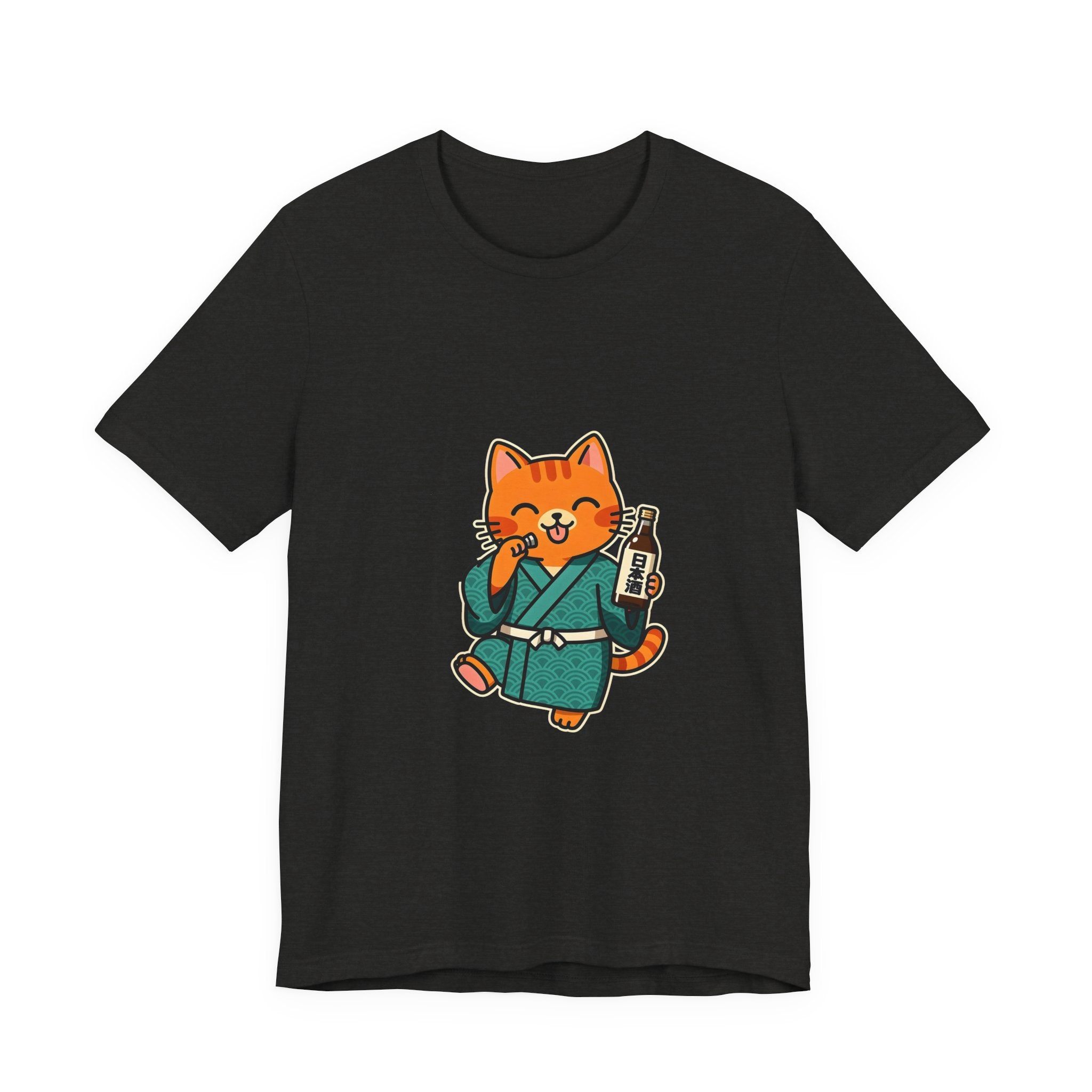 Sake Cat Tee — Cute Orange Cat in Kimono Drinking Sake T-Shirt