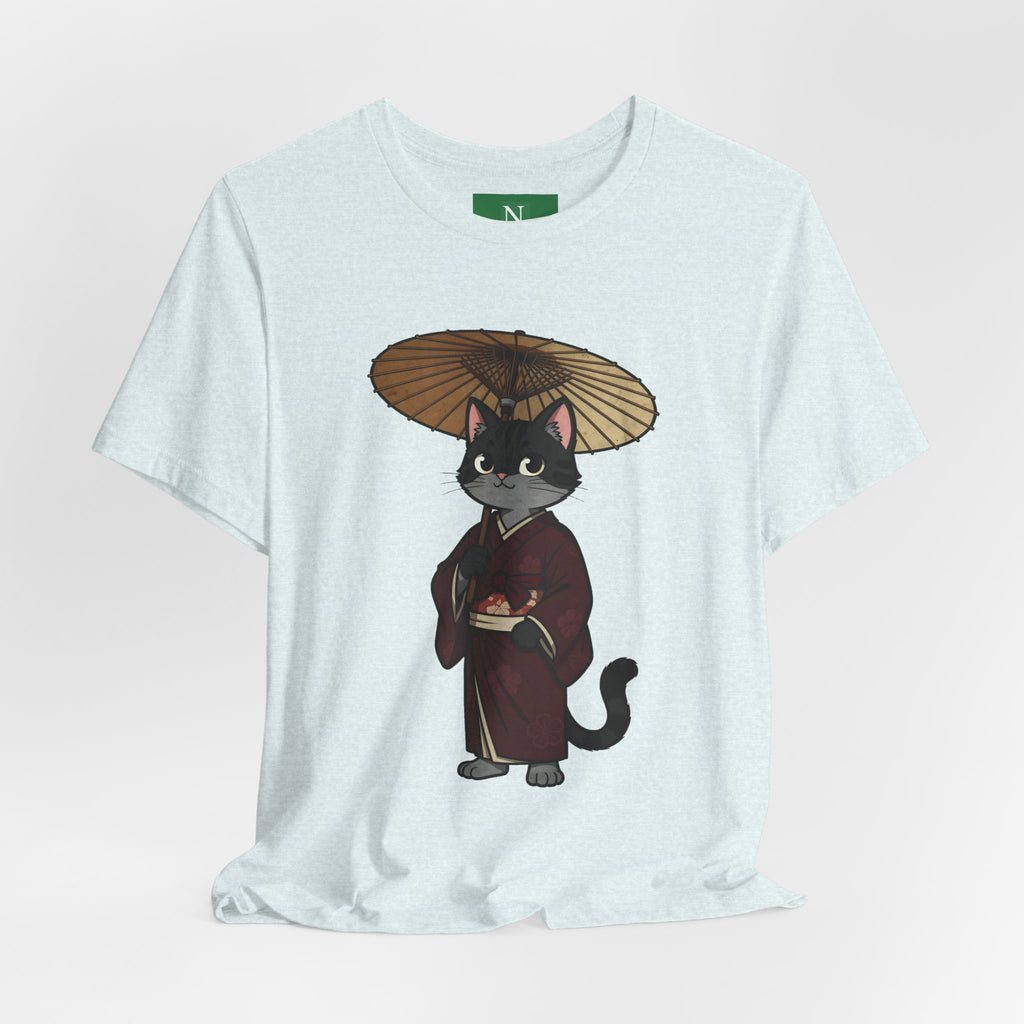 Geisha Cat Tee — Japanese Umbrella Cat Graphic T-Shirt